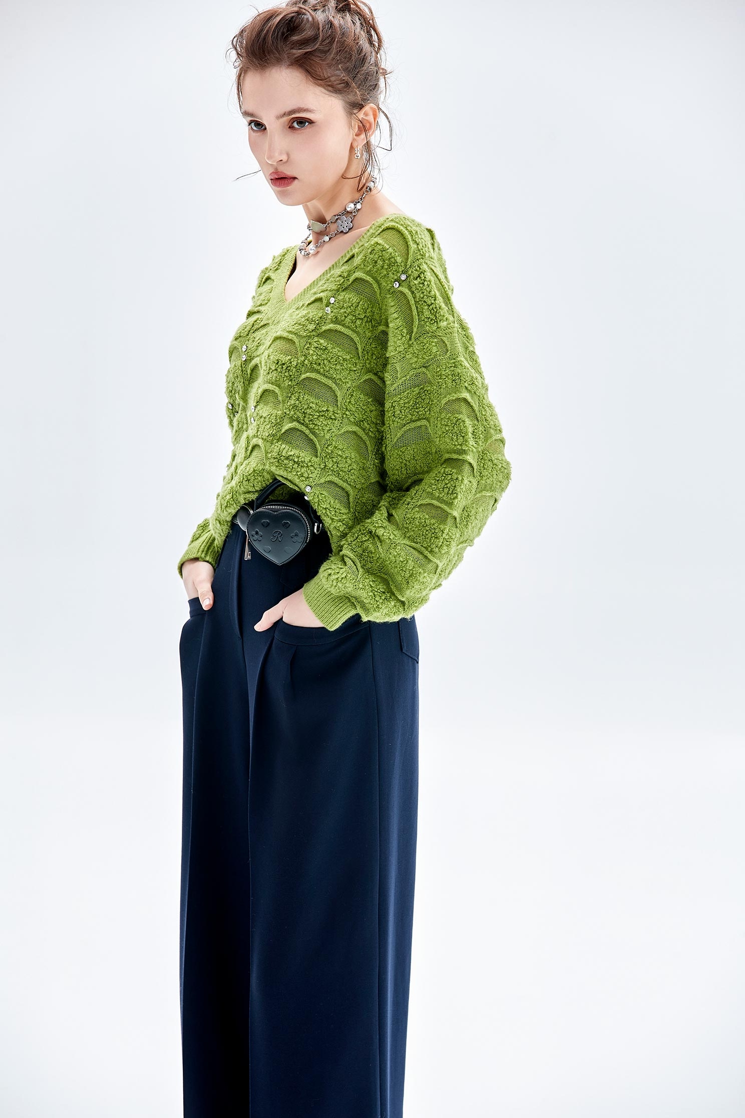 雙層腰耳寬腿褲雙層腰耳寬腿褲,寬褲,秋冬穿搭,褲子