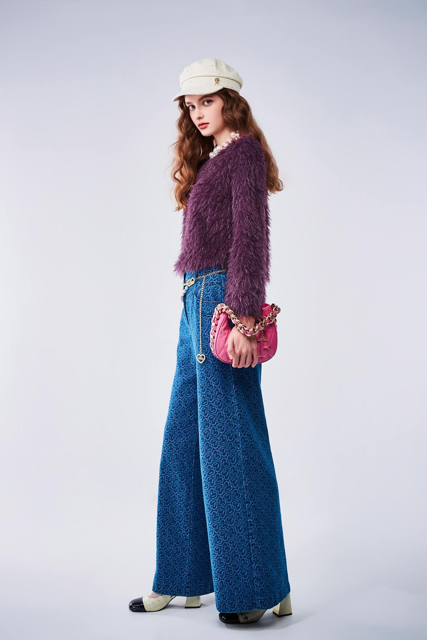 愛心織紋寬腿牛仔長褲愛心織紋寬腿牛仔長褲,牛仔,牛仔褲,秋冬穿搭,褲子