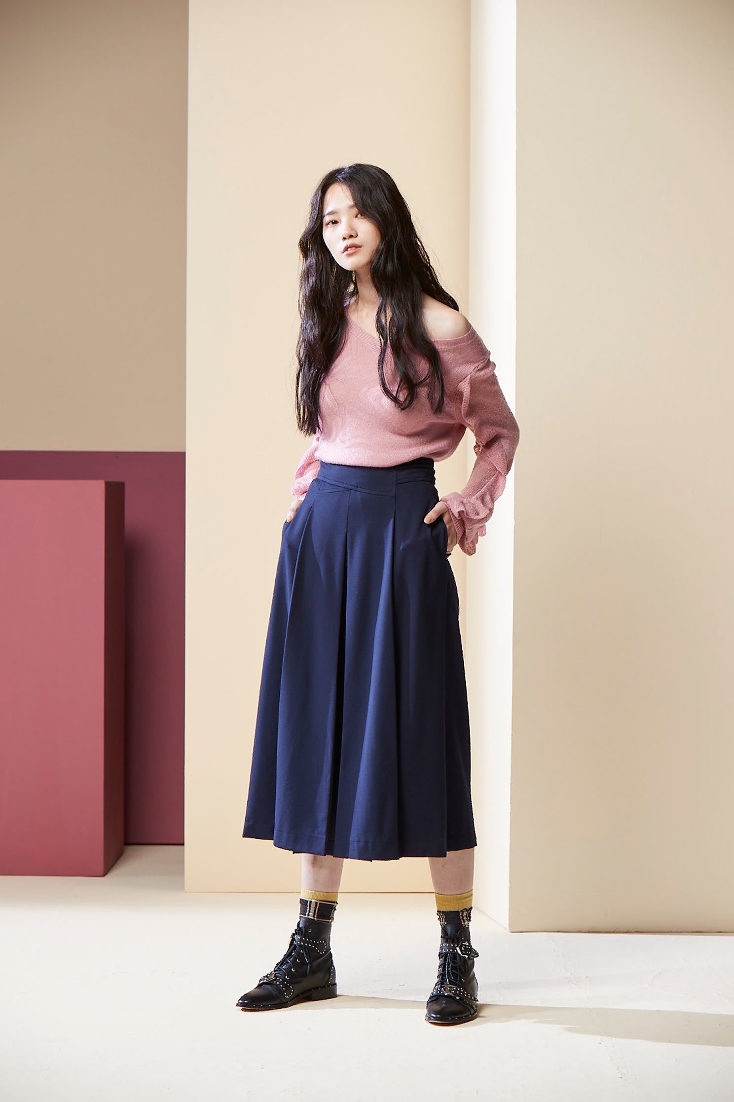 Roman wide trousers,culottespants,pants,knitting,pants