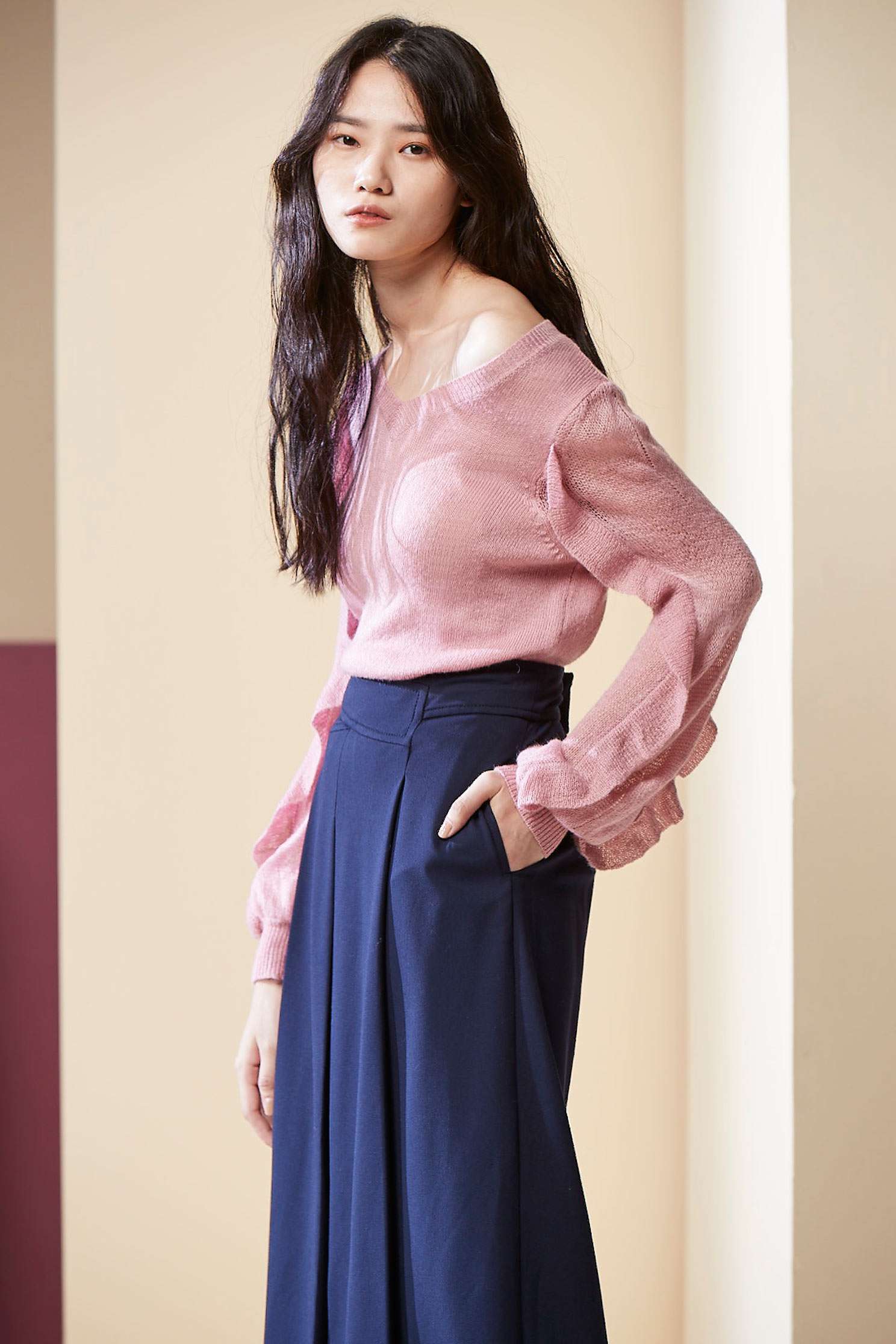 Roman wide trousers,culottespants,pants,knitting,pants