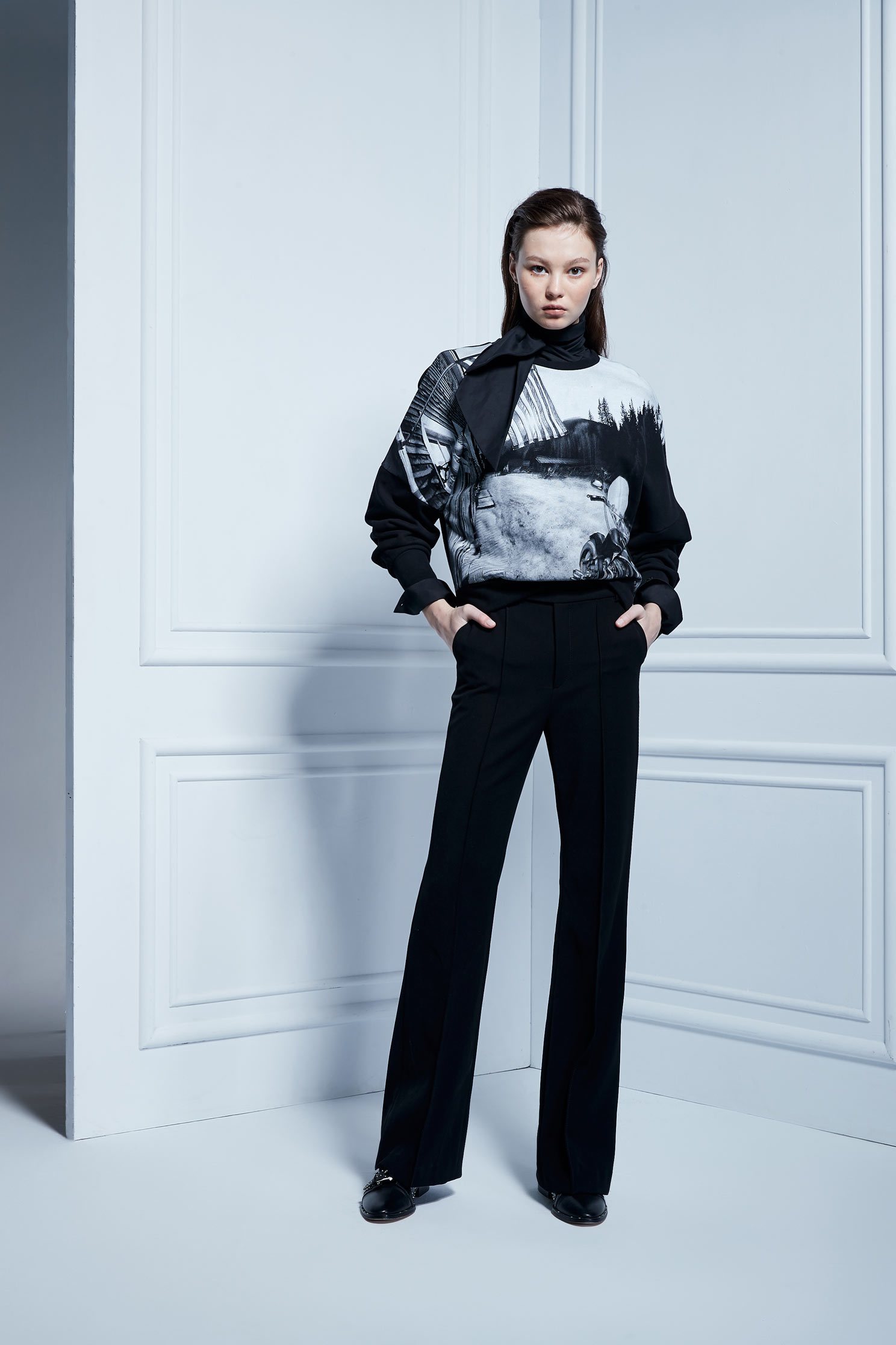 Leather strap trim trousers,Bell Bottom Jeans,皮革,i-select,Pants,長褲,Thin pants,Black trousers