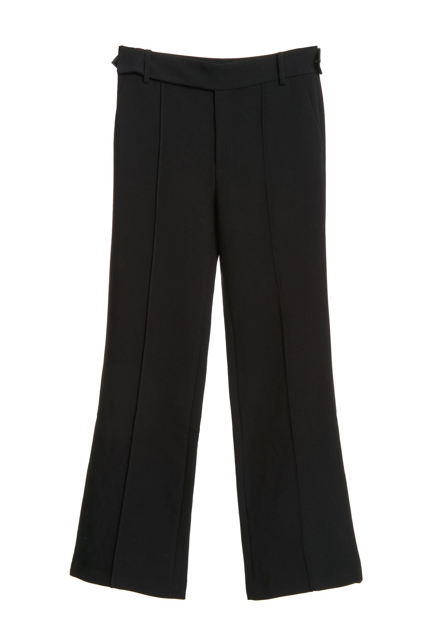 Leather strap trim trousers,Bell Bottom Jeans,皮革,i-select,Pants,長褲,Thin pants,Black trousers