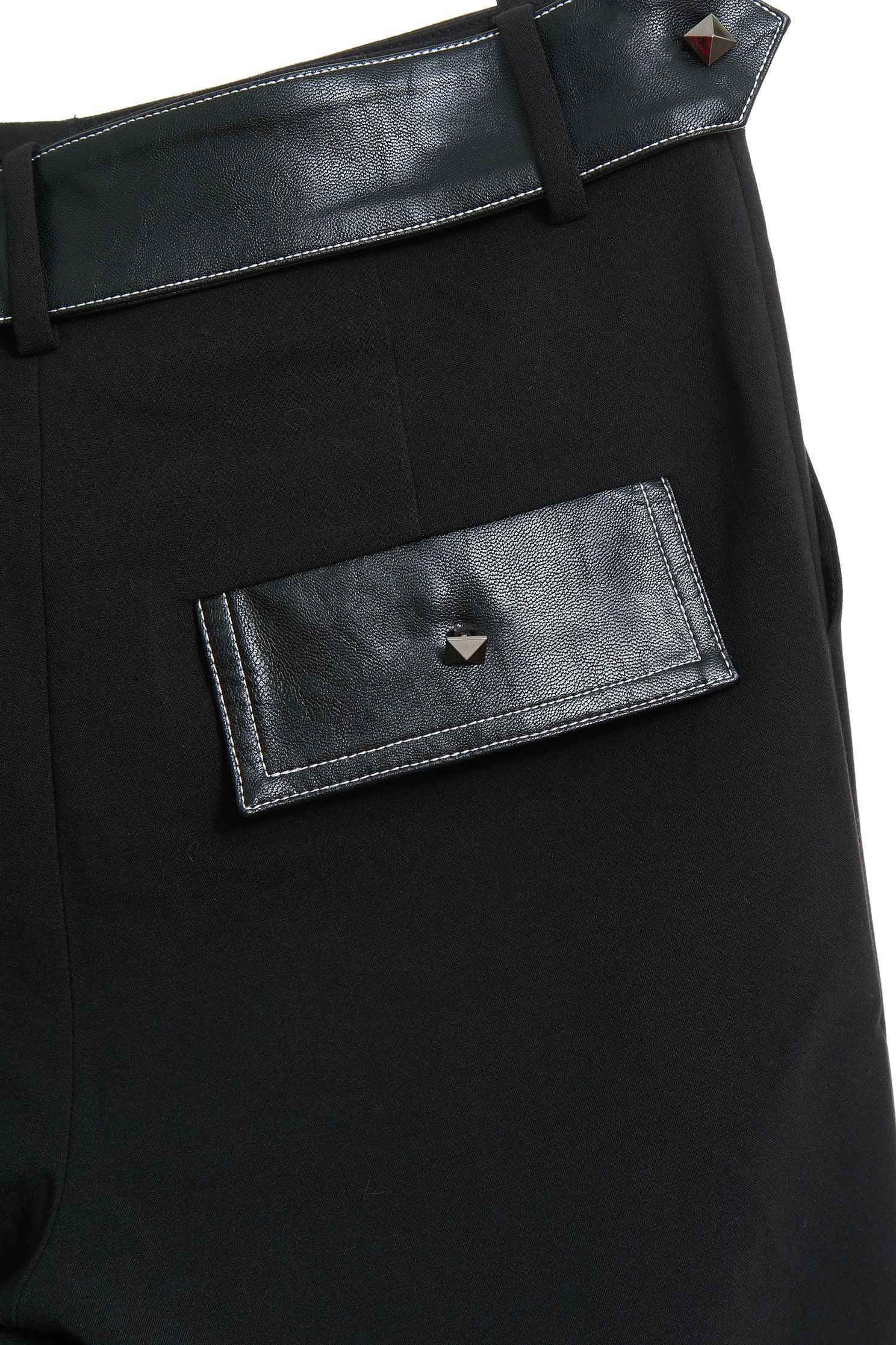 Leather strap trim trousers,Bell Bottom Jeans,皮革,i-select,Pants,長褲,Thin pants,Black trousers