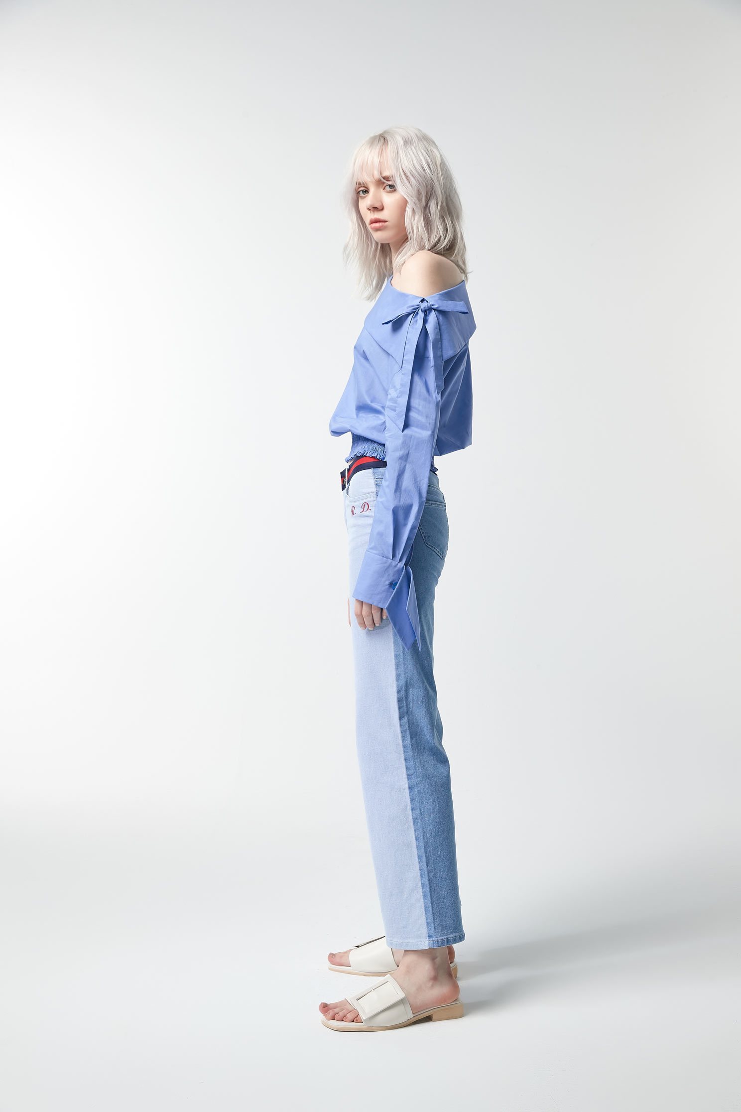 Two-color denim wide pants,tanning,embroidery,culottespants,cowboy,jeans,embroidered,pants