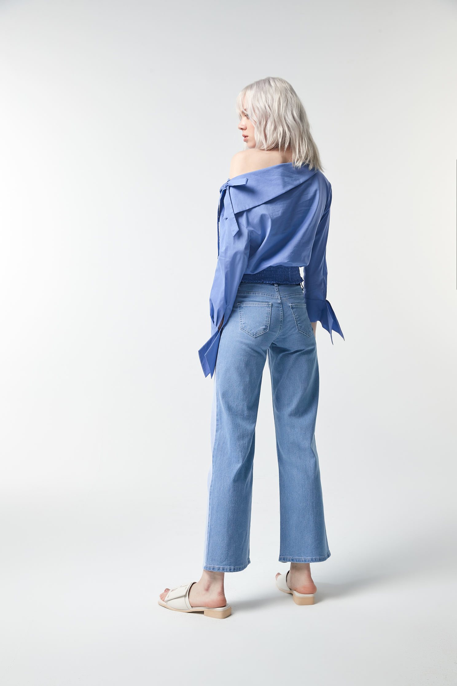Two-color denim wide pants,tanning,embroidery,culottespants,cowboy,jeans,embroidered,pants