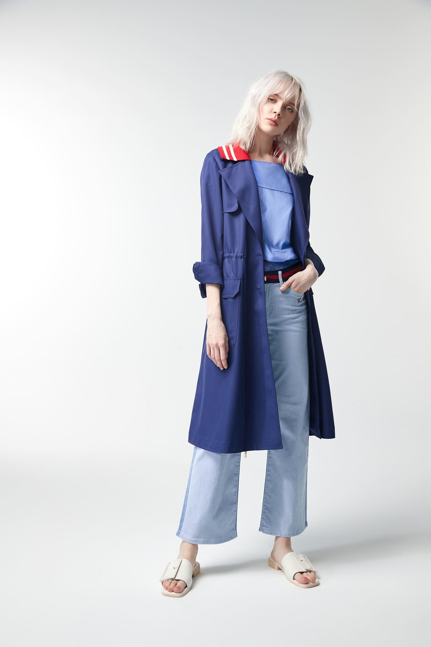 Two-color denim wide pants,tanning,embroidery,culottespants,cowboy,jeans,embroidered,pants