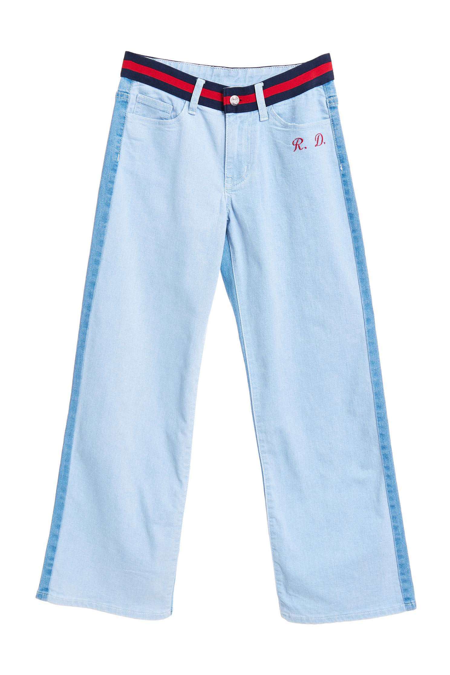 Two-color denim wide pants,tanning,embroidery,culottespants,cowboy,jeans,embroidered,pants