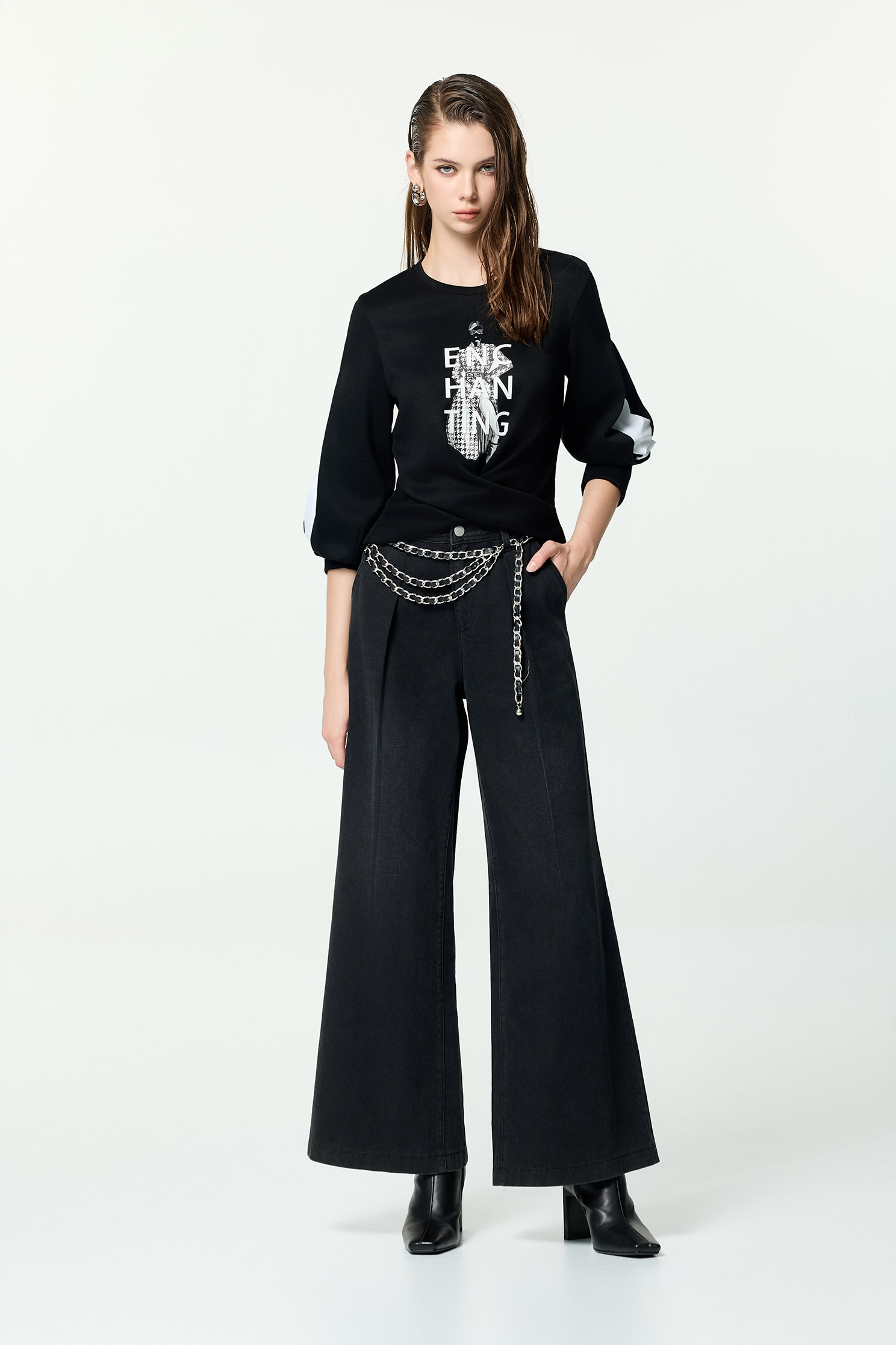 刷色牛仔打褶大寬褲刷色牛仔打褶大寬褲,上班OL穿搭,丹寧,寬褲,牛仔,牛仔褲,秋冬穿搭,褲子,黑色褲子