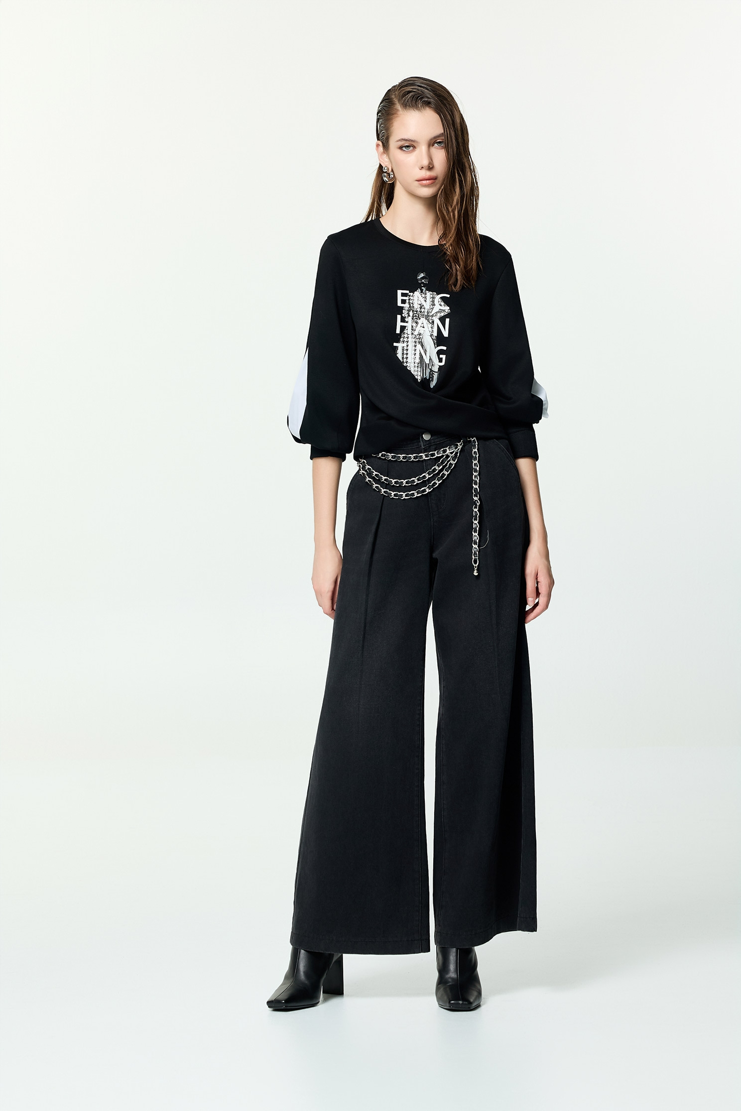 刷色牛仔打褶大寬褲刷色牛仔打褶大寬褲,上班OL穿搭,丹寧,寬褲,牛仔,牛仔褲,秋冬穿搭,褲子,黑色褲子