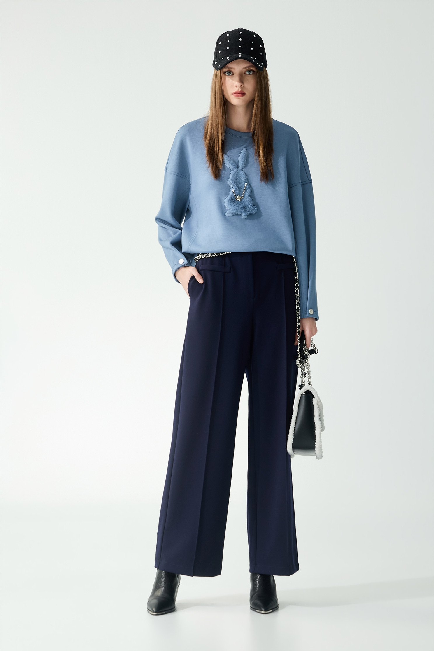 復古藍打摺大寬褲復古藍打摺大寬褲,上班OL穿搭,寬褲,春夏穿搭,簡約穿搭,褲子