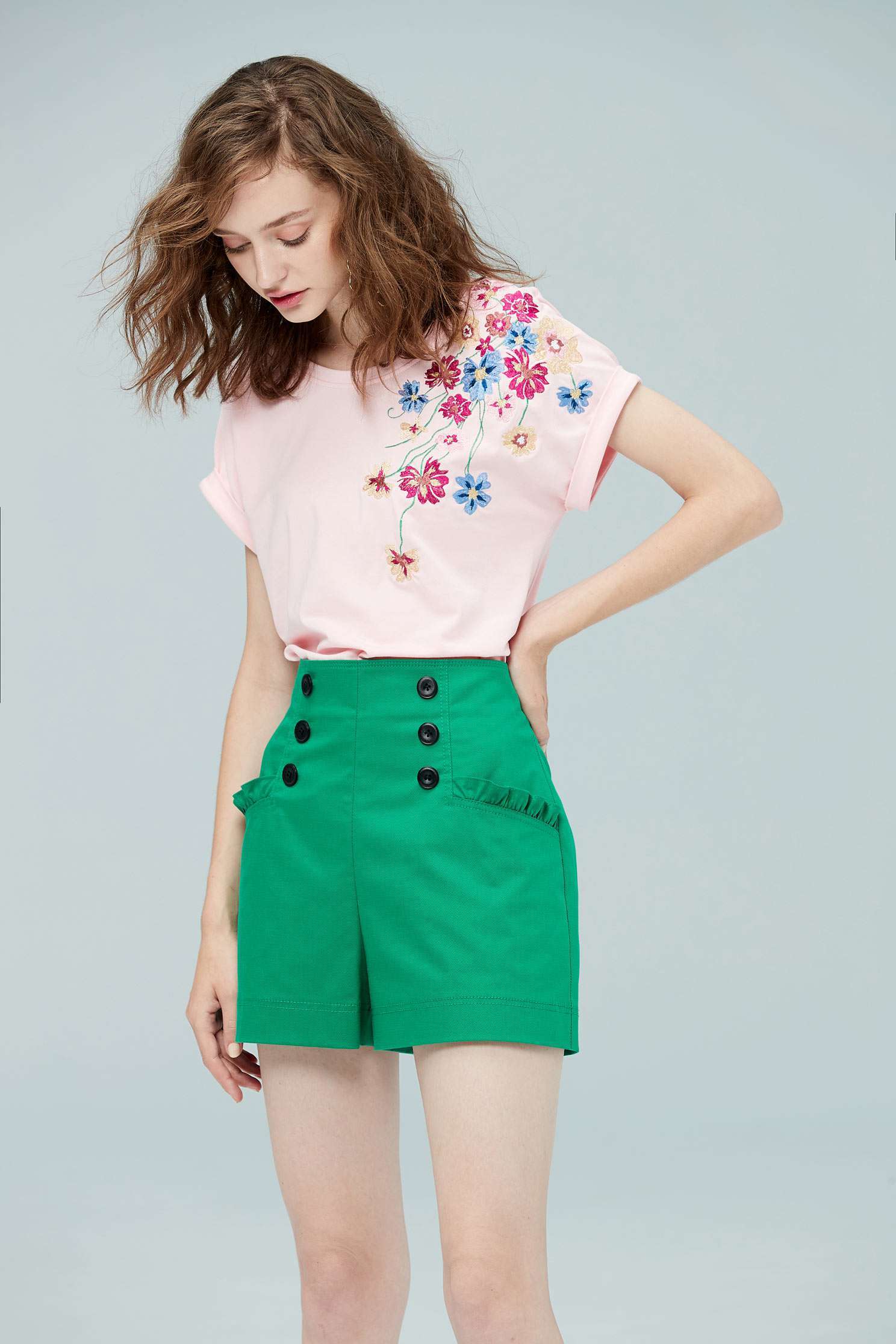 Double-breasted design shorts,Shorts,Pants,Thin pants