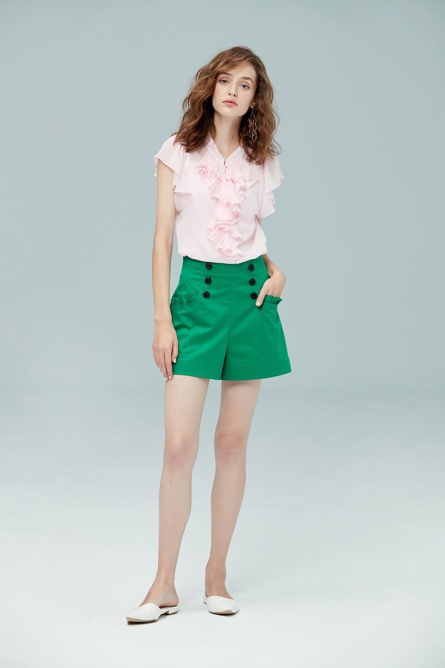Double-breasted design shorts,Shorts,Pants,Thin pants