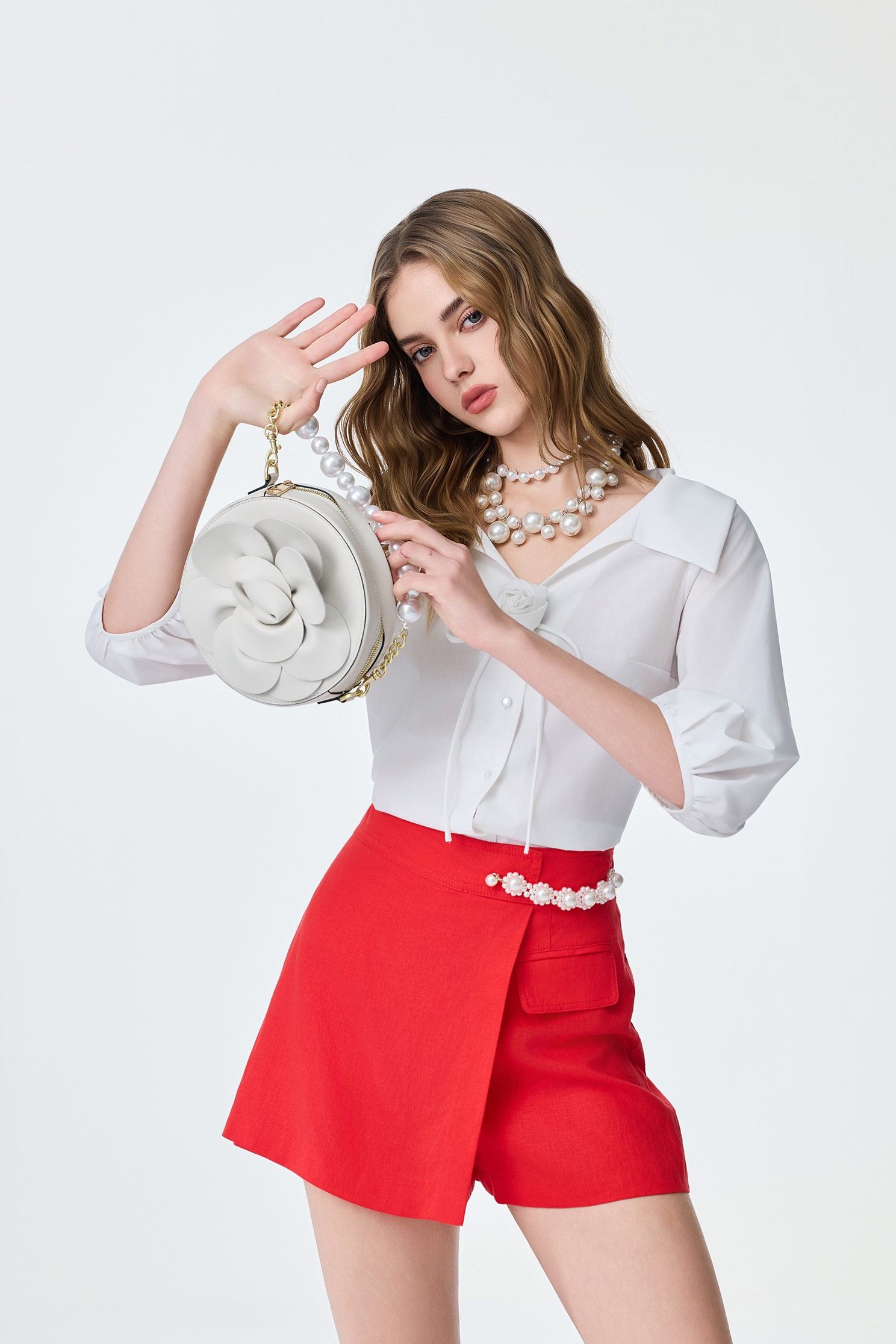 櫻桃番茄色短褲裙櫻桃番茄色短褲裙,春夏穿搭,珍珠,褲子,褲裙