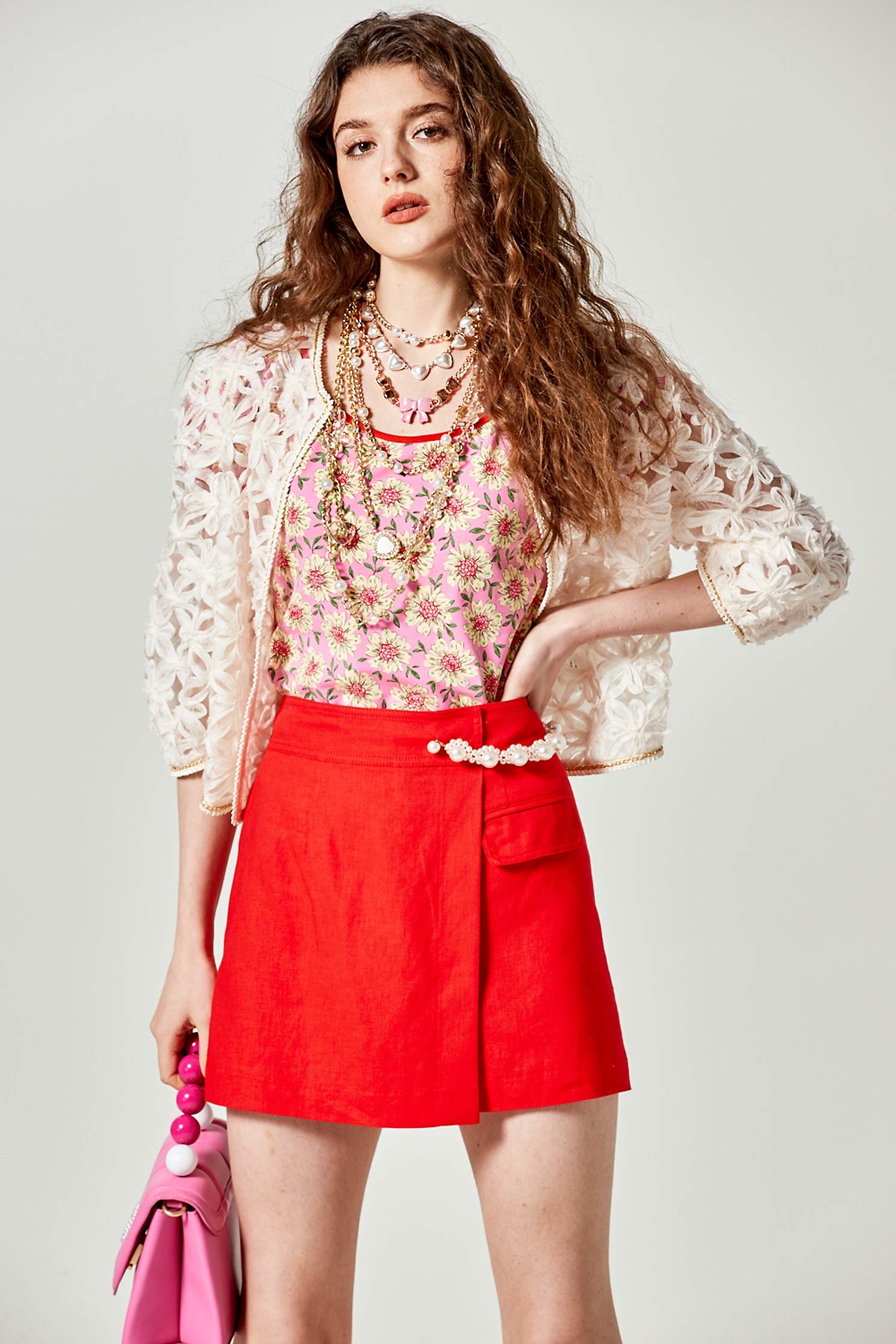 櫻桃番茄色短褲裙櫻桃番茄色短褲裙,春夏穿搭,珍珠,褲子,褲裙