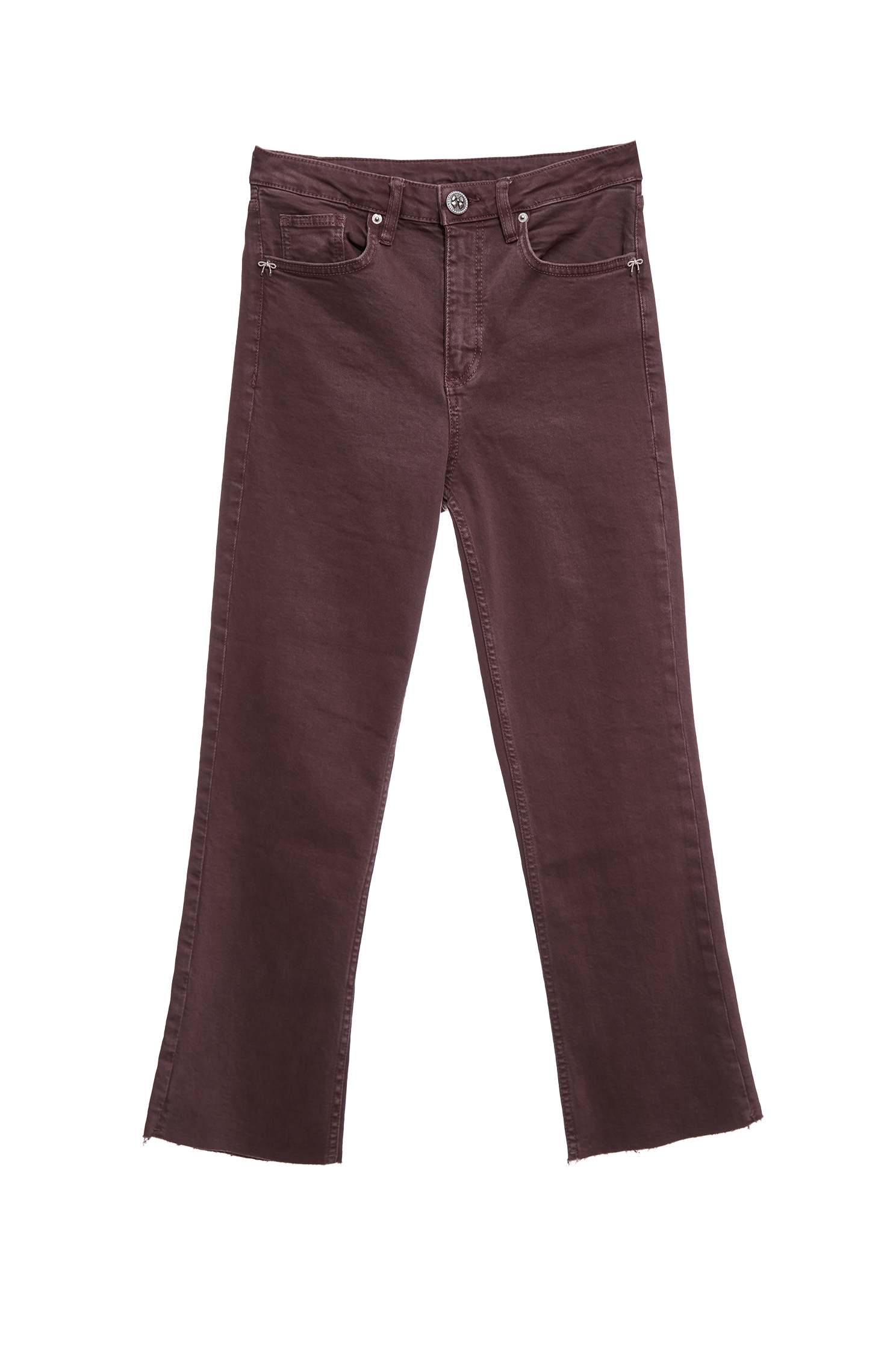 櫻桃巧克力色牛仔喇叭褲櫻桃巧克力色牛仔喇叭褲,上班OL穿搭,丹寧,喇叭褲,春夏穿搭,牛仔,牛仔褲,簡約穿搭,約會特輯,純棉,蝴蝶結,褲子