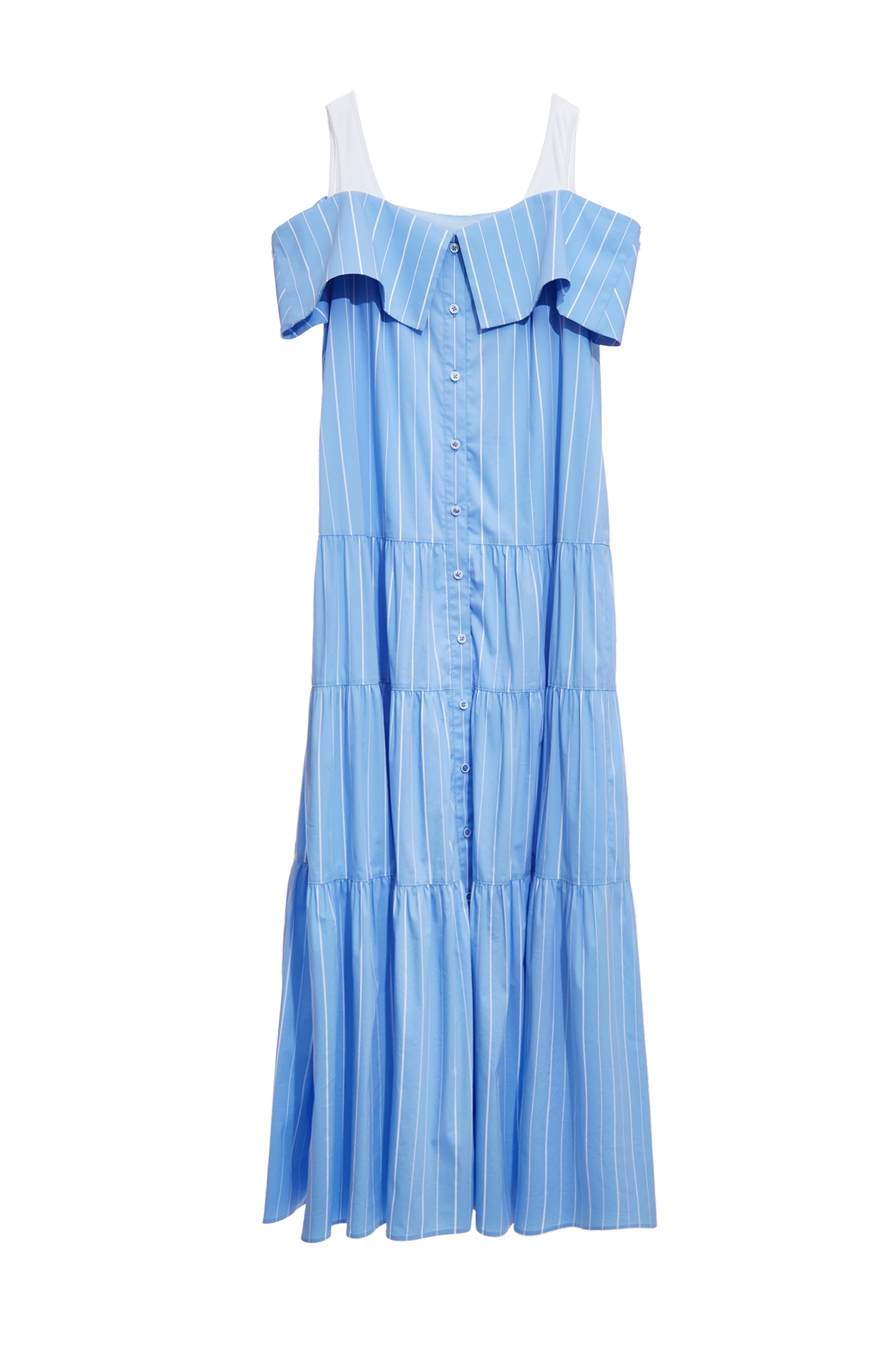 假兩件丹寧藍長洋裝假兩件丹寧藍長洋裝,一般洋裝,丹寧,春夏穿搭,條紋