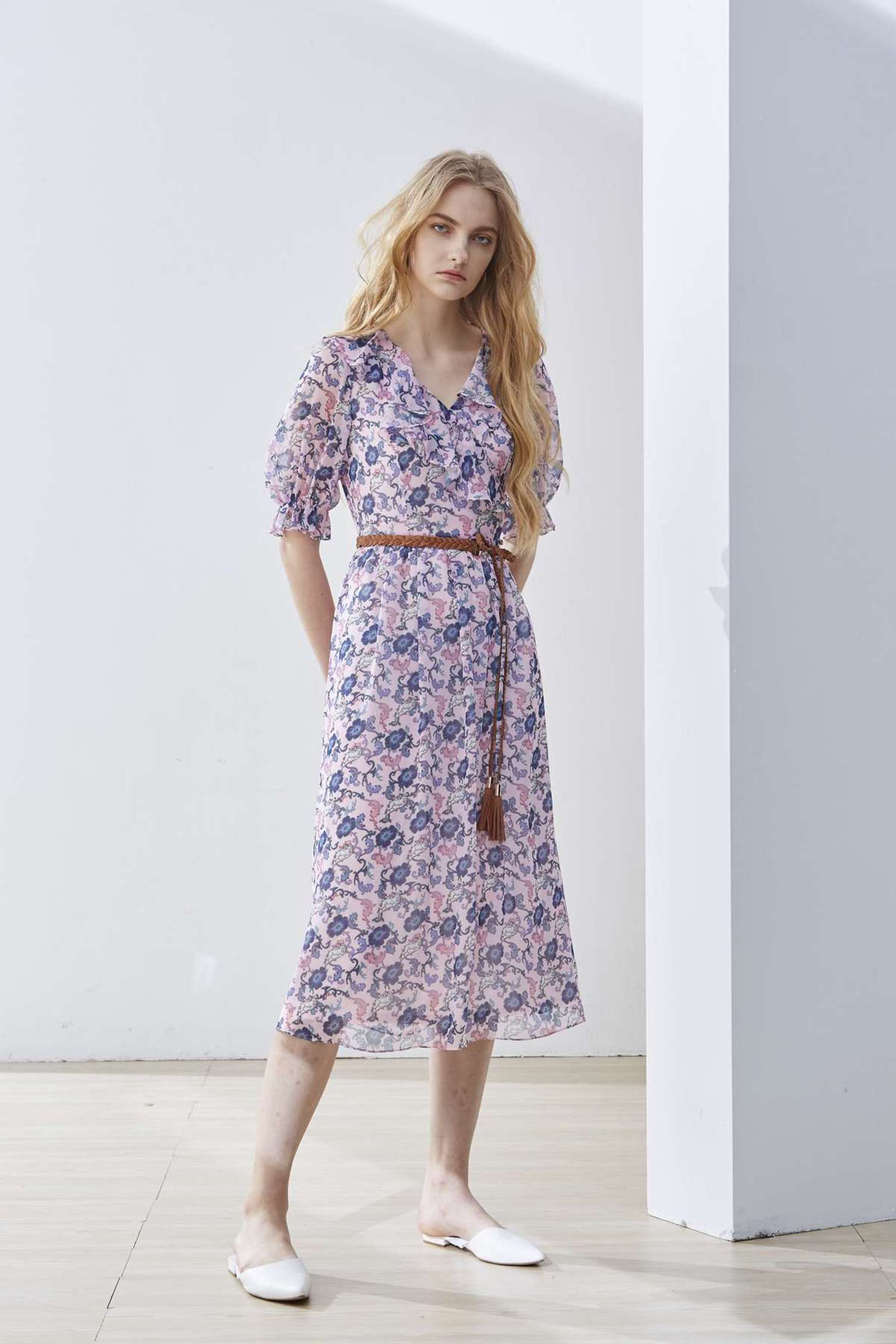 Romantic flower V-neck woman fashion dress,v-neckdress,printeddress,cocktaildress,shortsleevedress,chiffon,chiffondress
