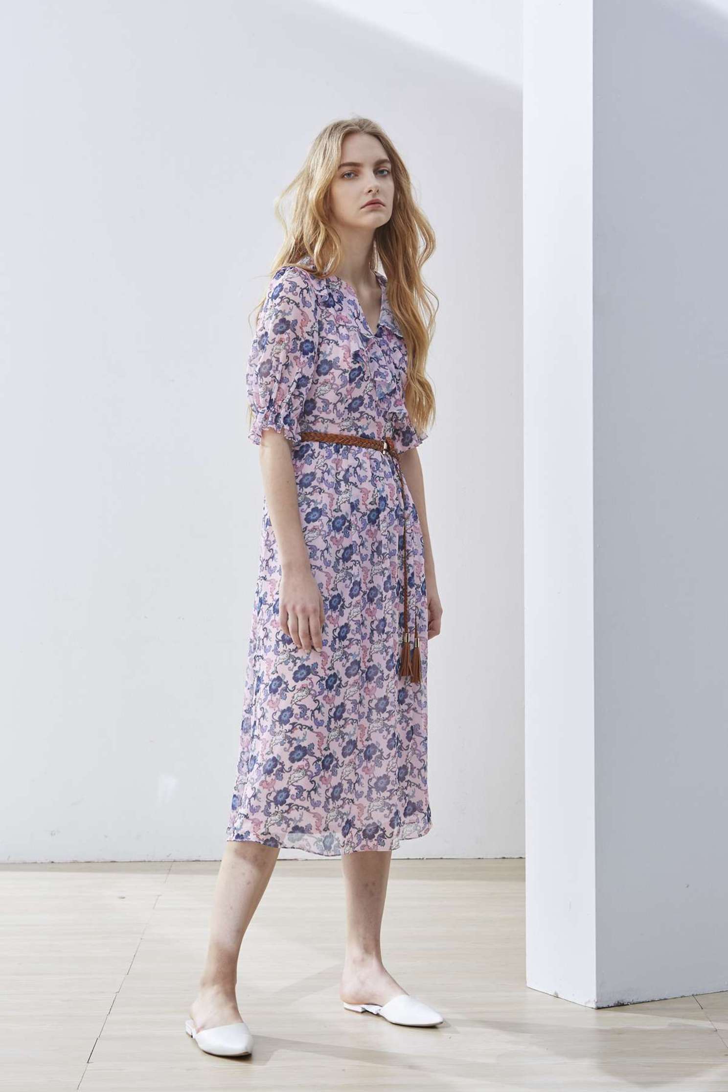 Romantic flower V-neck woman fashion dress,v-neckdress,printeddress,cocktaildress,shortsleevedress,chiffon,chiffondress