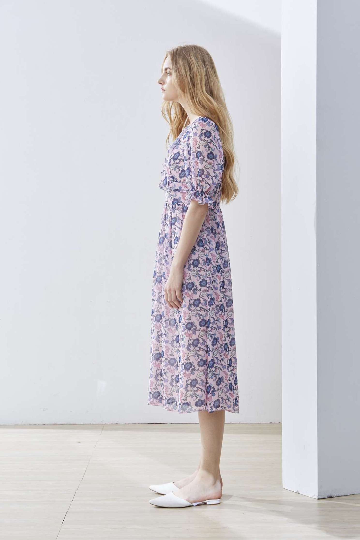 Romantic flower V-neck woman fashion dress,v-neckdress,printeddress,cocktaildress,shortsleevedress,chiffon,chiffondress
