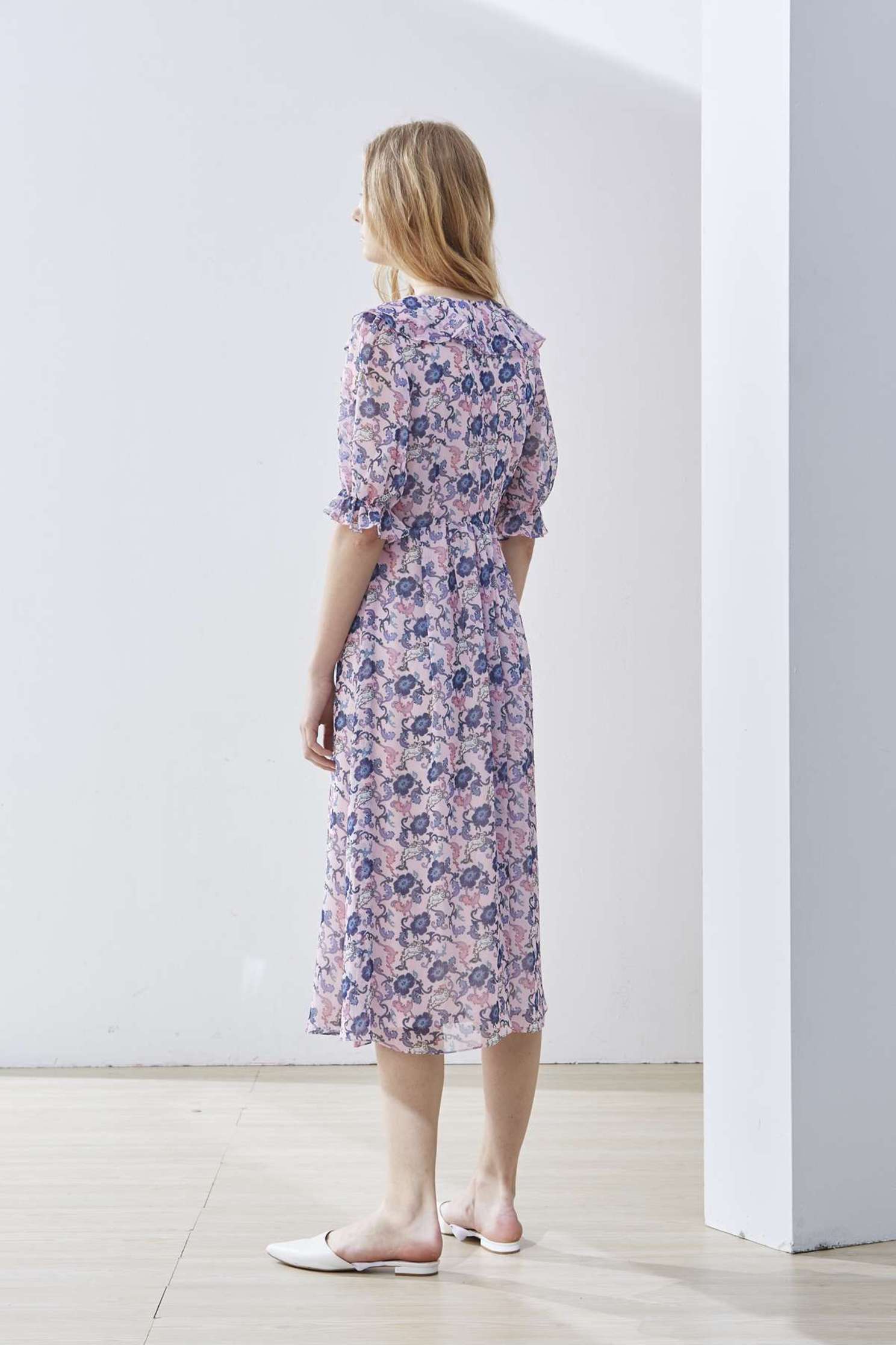 Romantic flower V-neck woman fashion dress,v-neckdress,printeddress,cocktaildress,shortsleevedress,chiffon,chiffondress