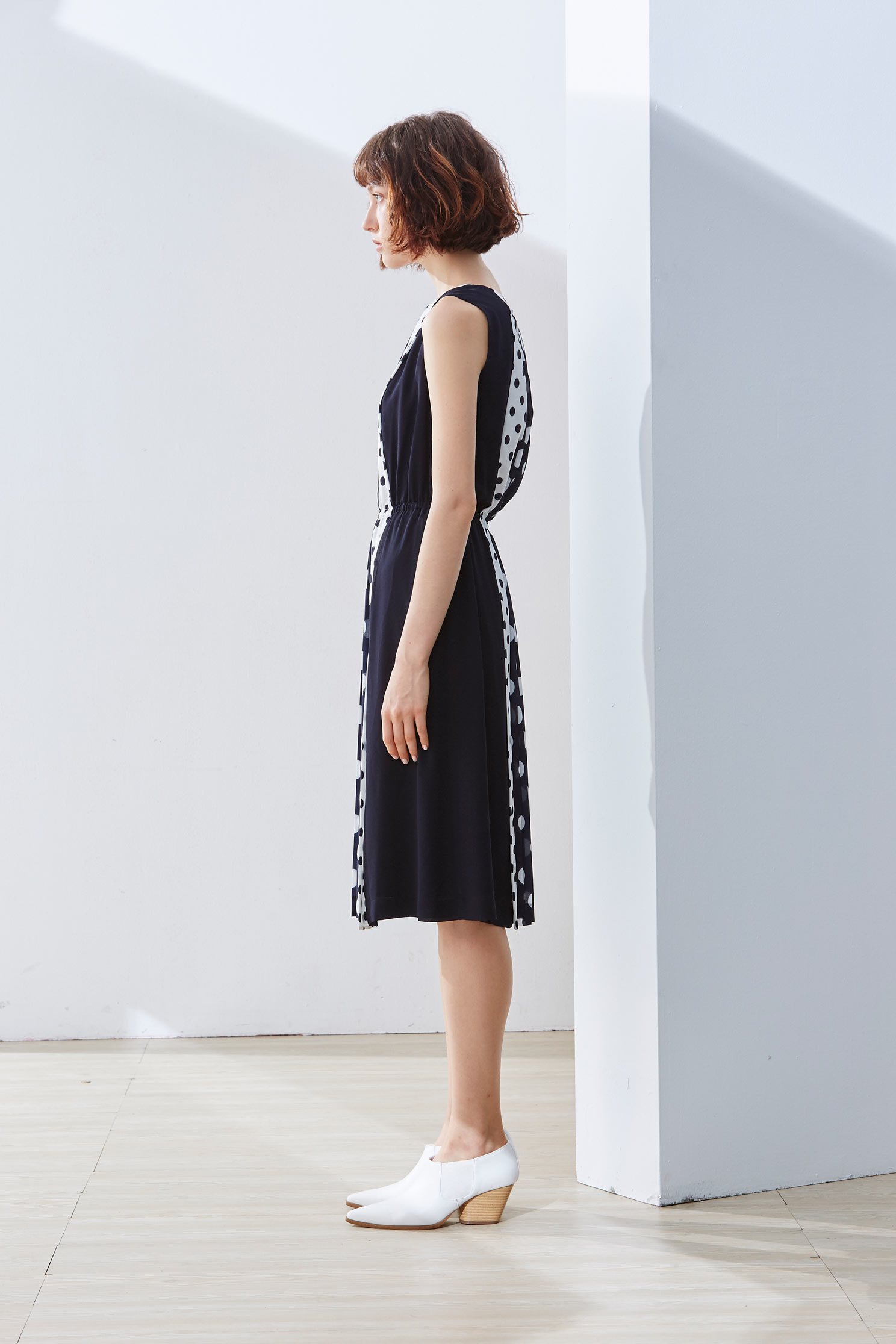 Stitching dot classic design dress,u-neckdress,dress,sleevelessdress