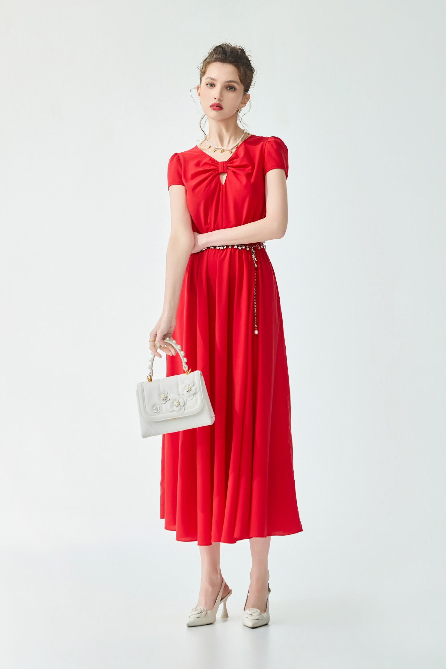 紅梅色綁結造型洋裝紅梅色綁結造型洋裝,一般洋裝,春夏穿搭