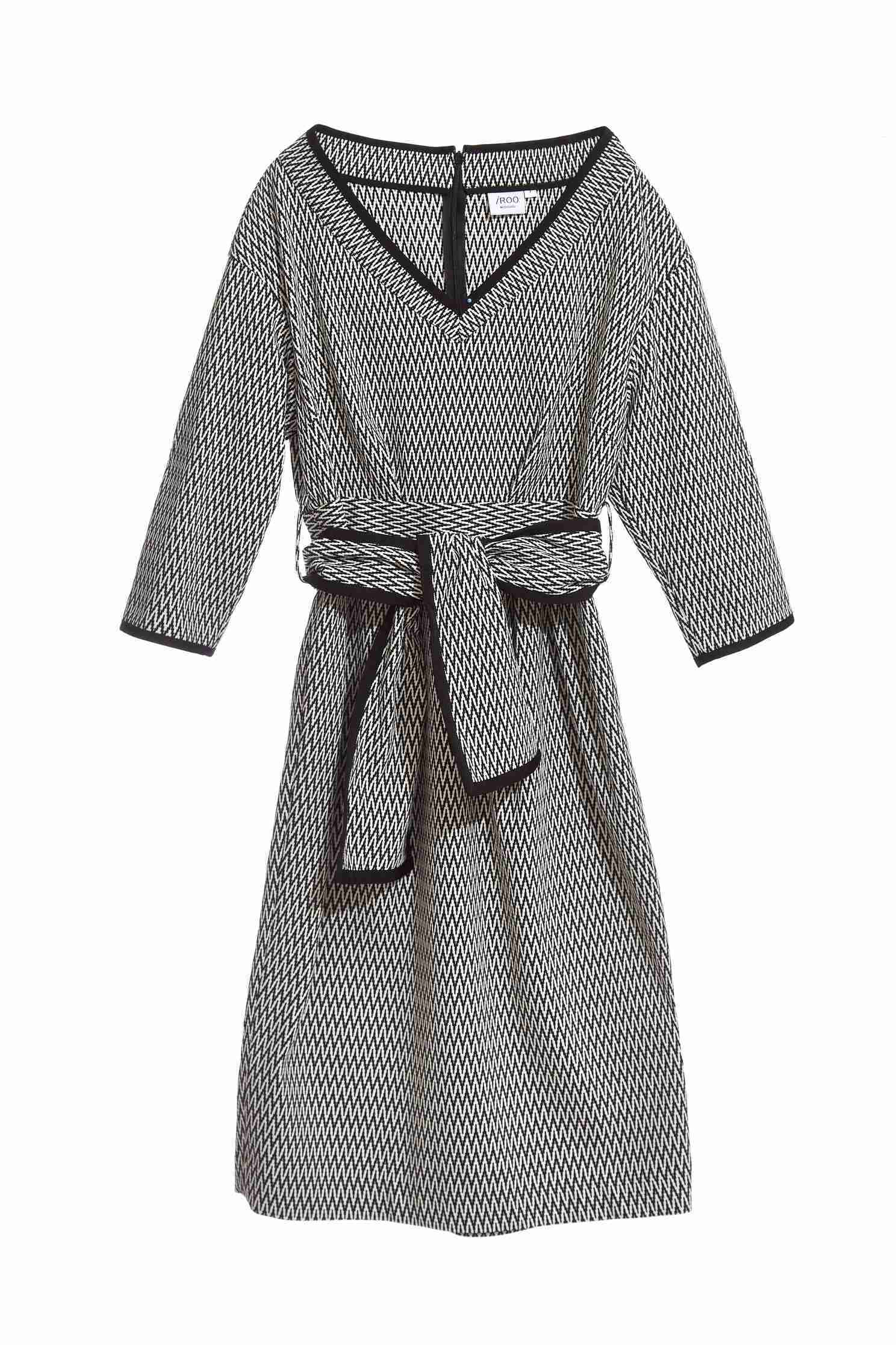 Houndstooth dress,V-neck dress,長袖洋裝