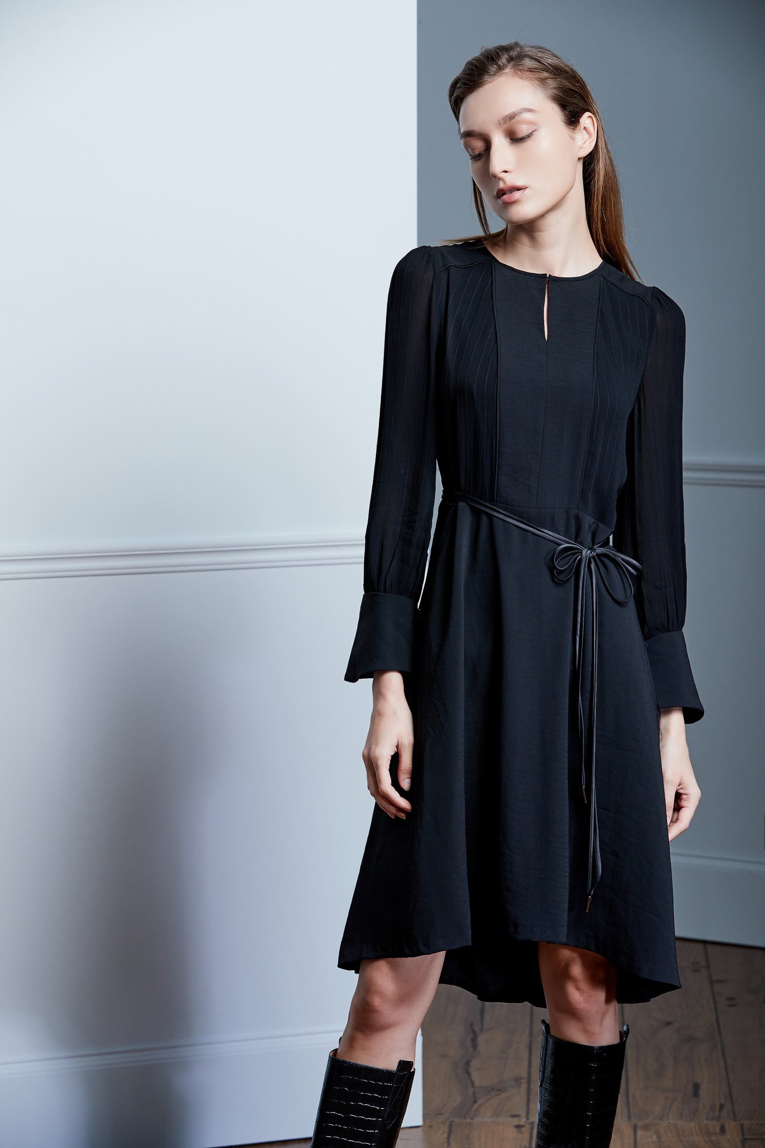 V neck dress,V-neck dress,Dress,Cocktail Dress,Valentine,長袖洋裝,Chiffon,Chiffon Dress,Black dress