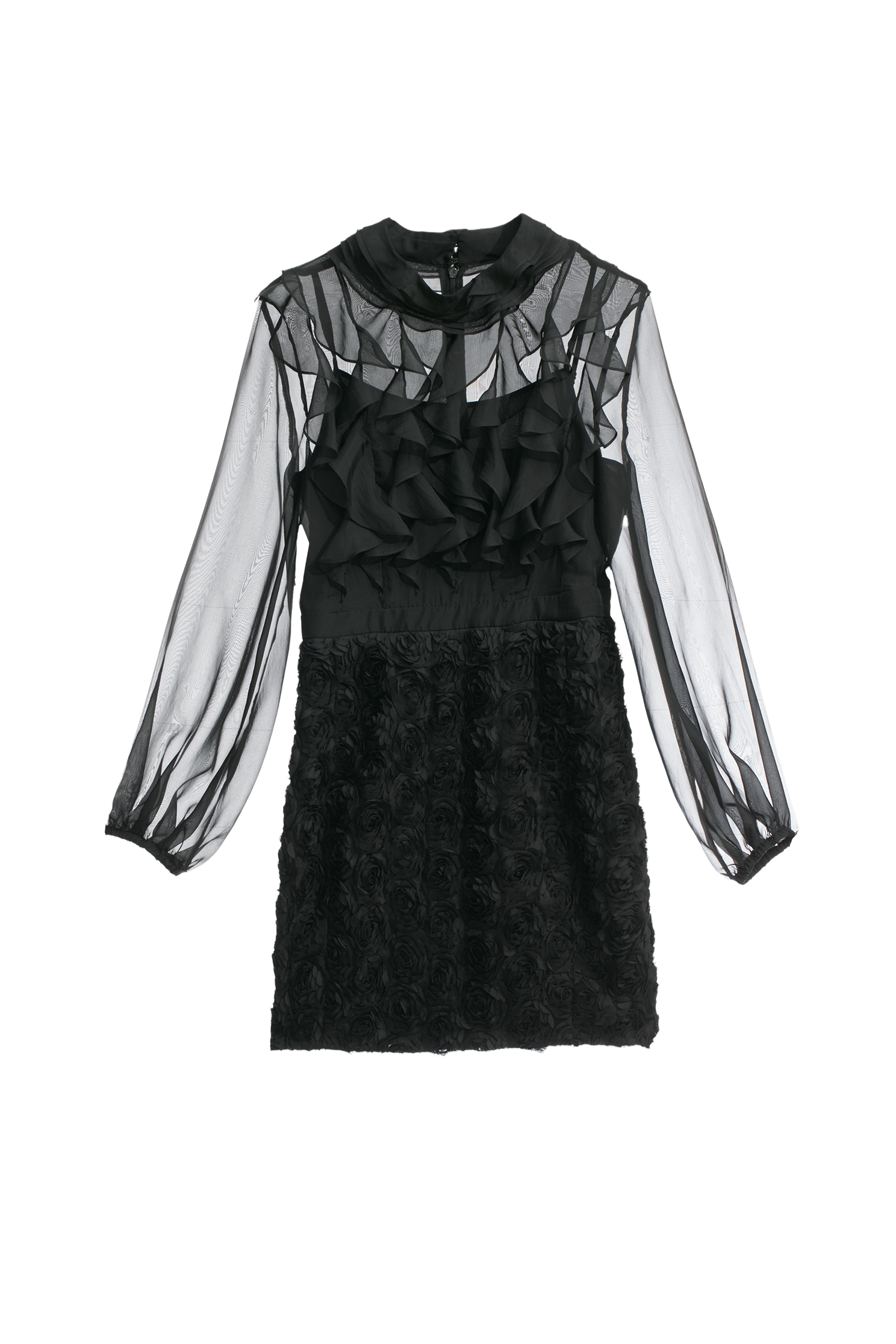 荷葉類烏干玫瑰繞花短洋裝荷葉類烏干玫瑰繞花短洋裝,一般洋裝,人氣商品,洋裝特輯,秋冬穿搭,花花世界,荷葉,黑色洋裝