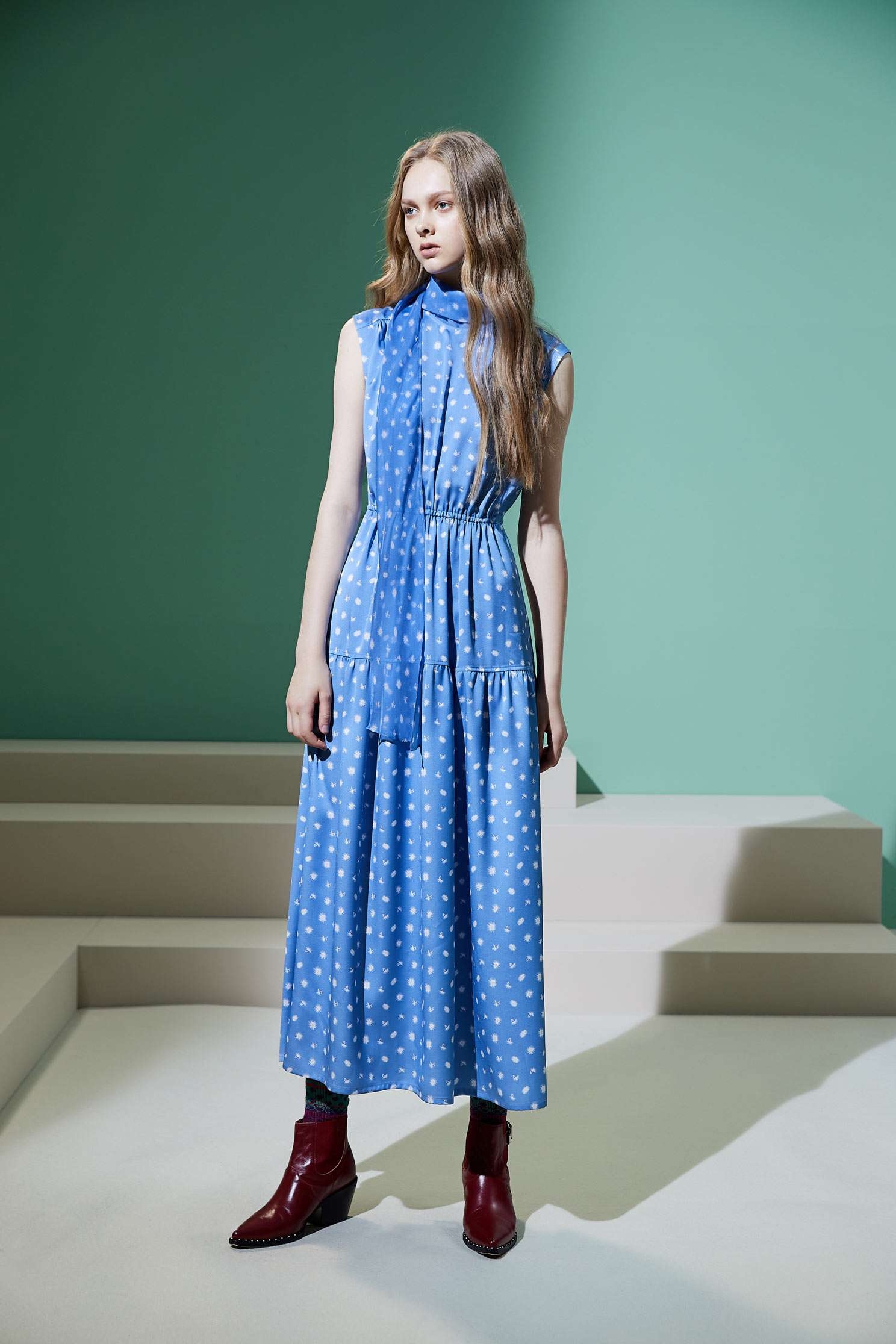 Flowy fashion dres,Pantone blue,Cocktail Dress,無袖洋裝