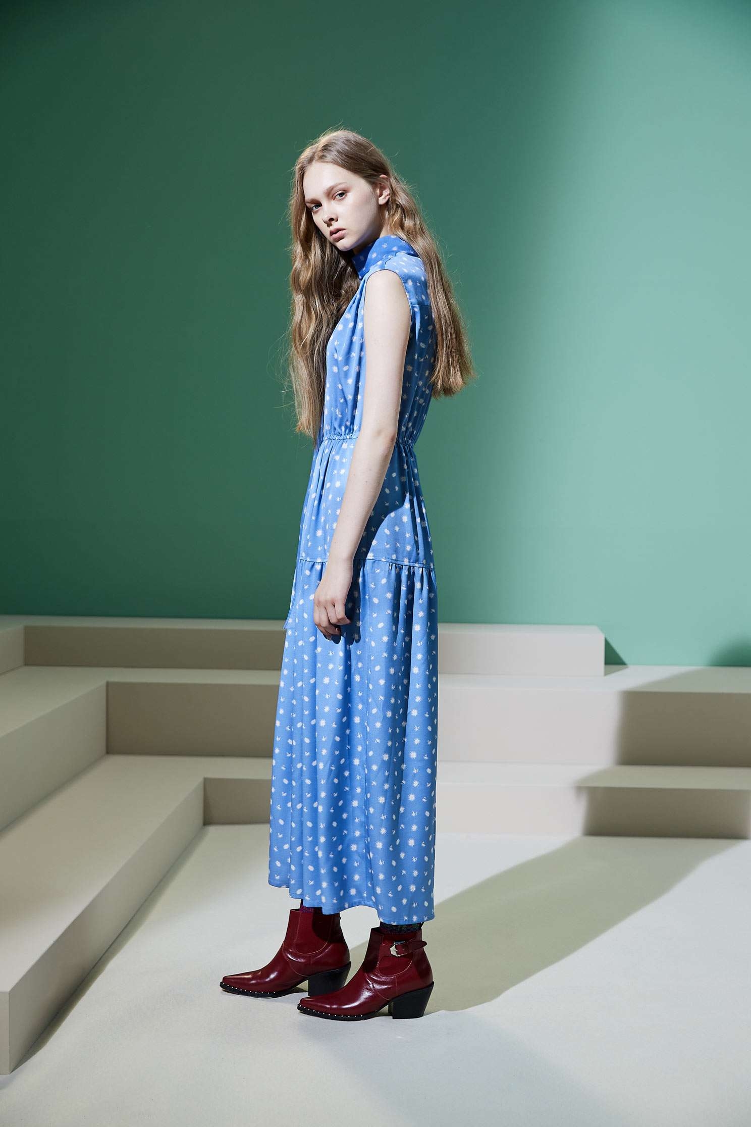 Flowy fashion dres,Pantone blue,Cocktail Dress,無袖洋裝