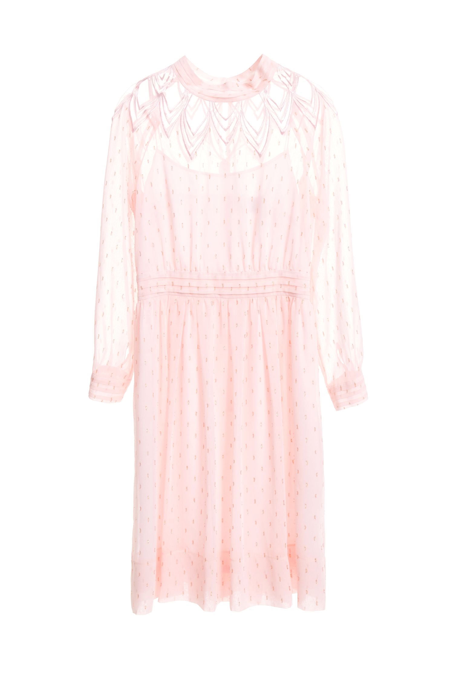 Embroidered chiffon dress,Dress,embroidery,刺繡洋裝,Cocktail Dress,i-select,embroidered,透膚洋裝,長袖洋裝,Chiffon,Chiffon Dress