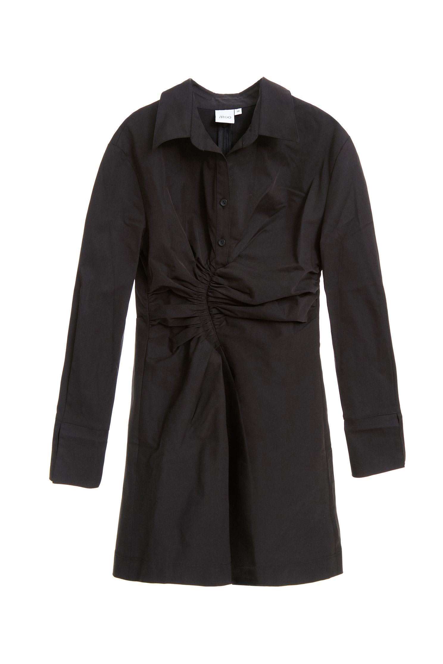 Black waistshirt dress,v-neckdress,cocktaildress,blouse,longsleevedress