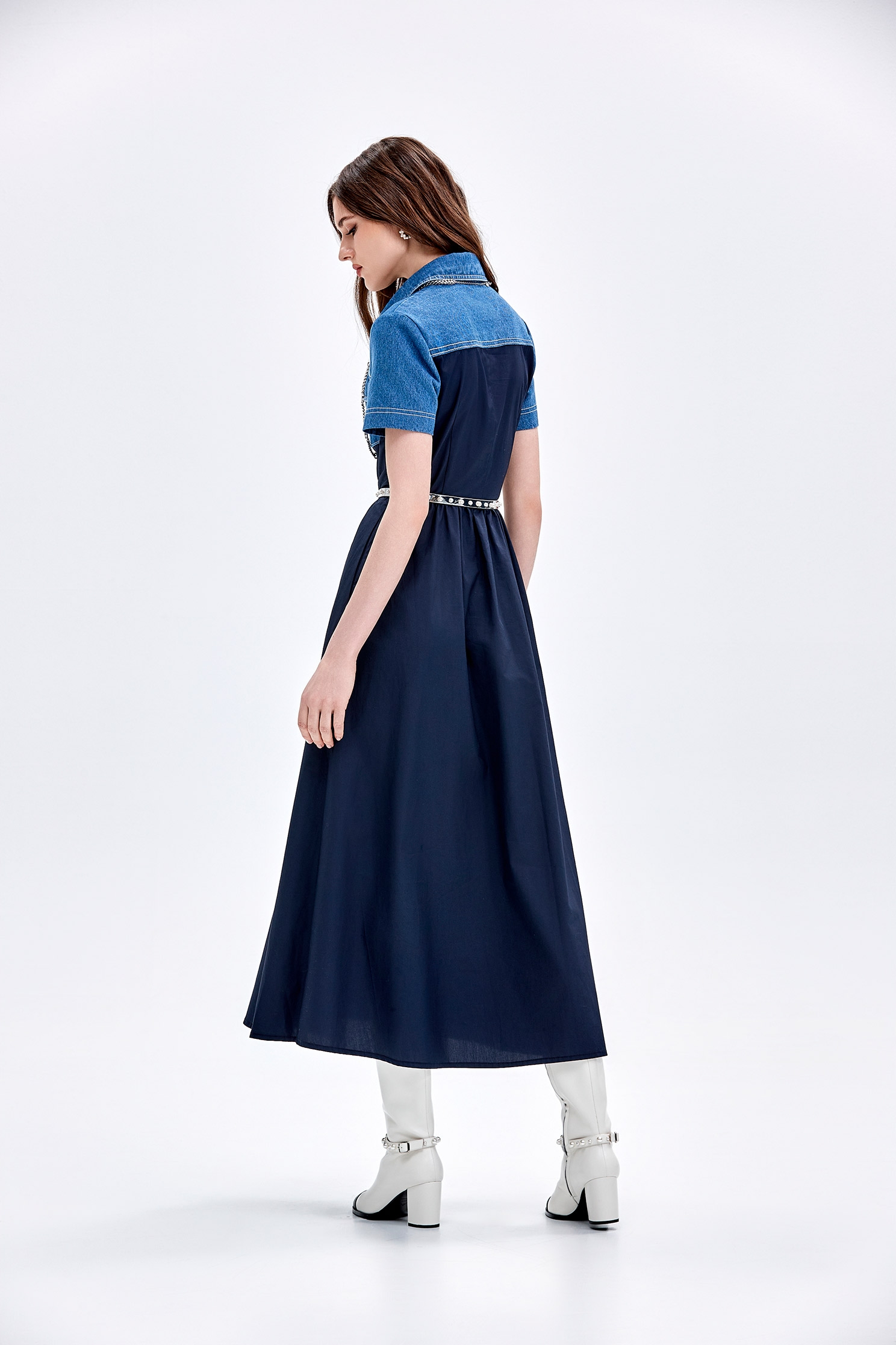 拼接牛仔休閒風洋裝拼接牛仔休閒風洋裝,一般洋裝,洋裝特輯,牛仔,短袖洋裝,秋冬穿搭