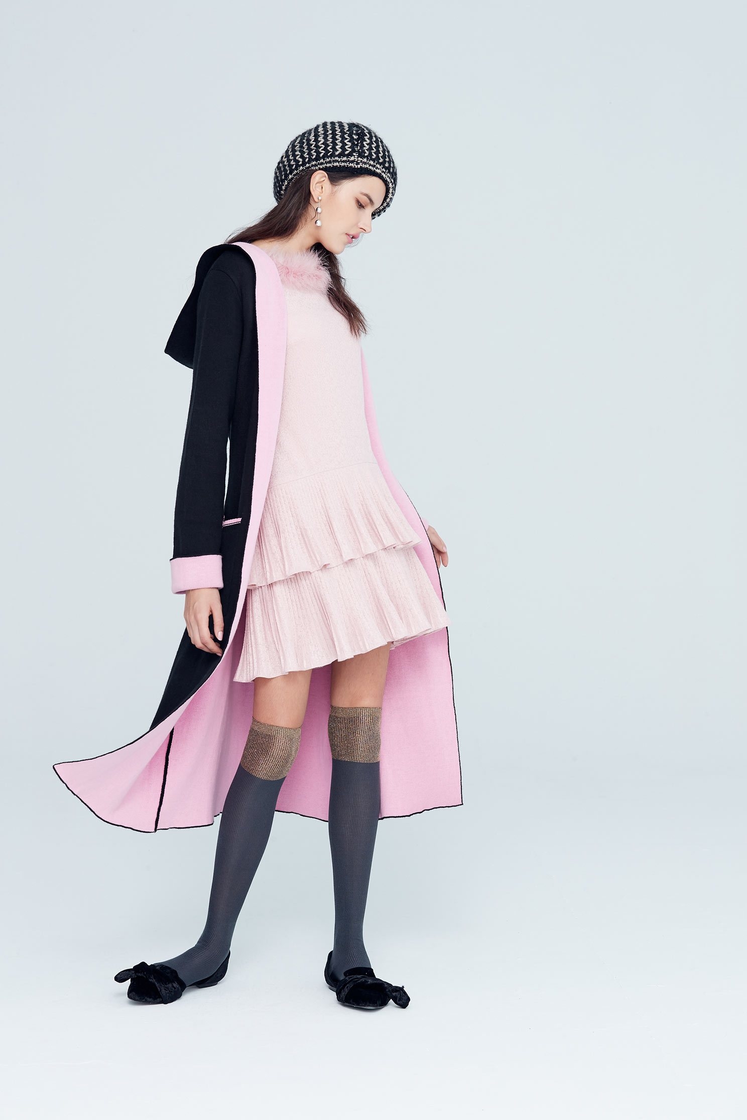 Dress with fleece at the neckline,cocktaildress,longsleevedress