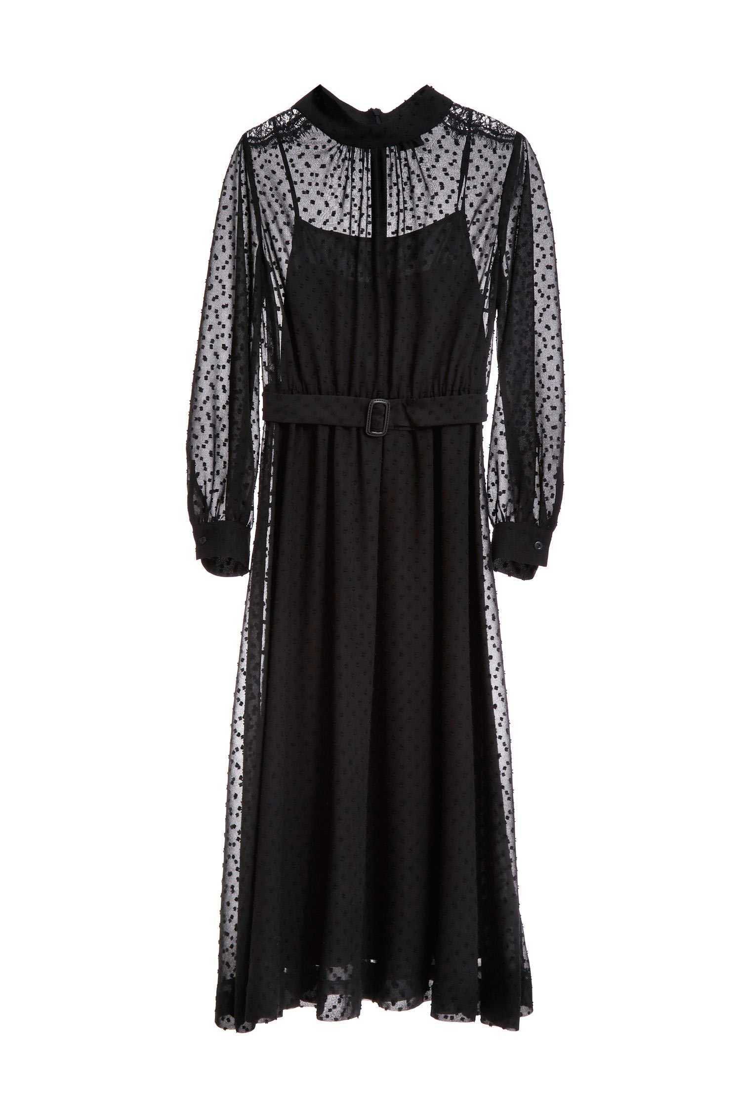 High-necked chiffon dress,dress,cocktaildress,eveningwear,spaghettistrapdress,perspectivedress,longdress,longsleevedress,chiffon,chiffondress,blackdress