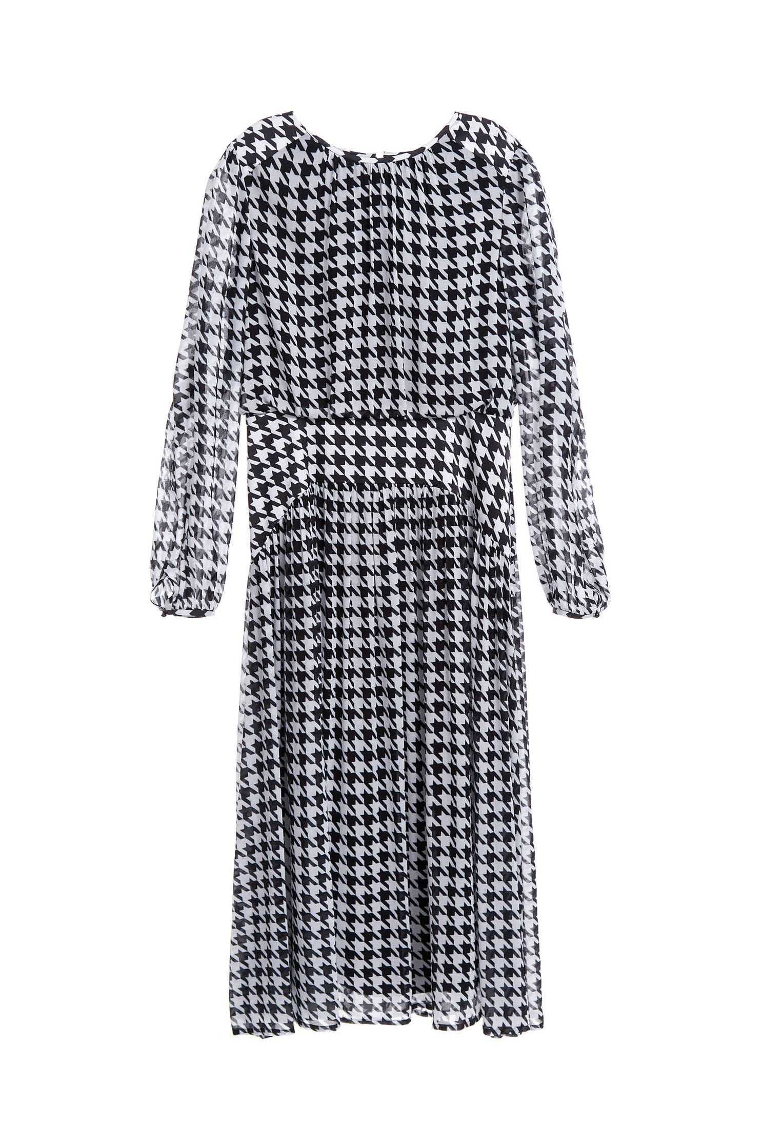 Houndstooth mixing dress,dress,cocktaildress,i-select,longsleevedress,chiffon,chiffondress