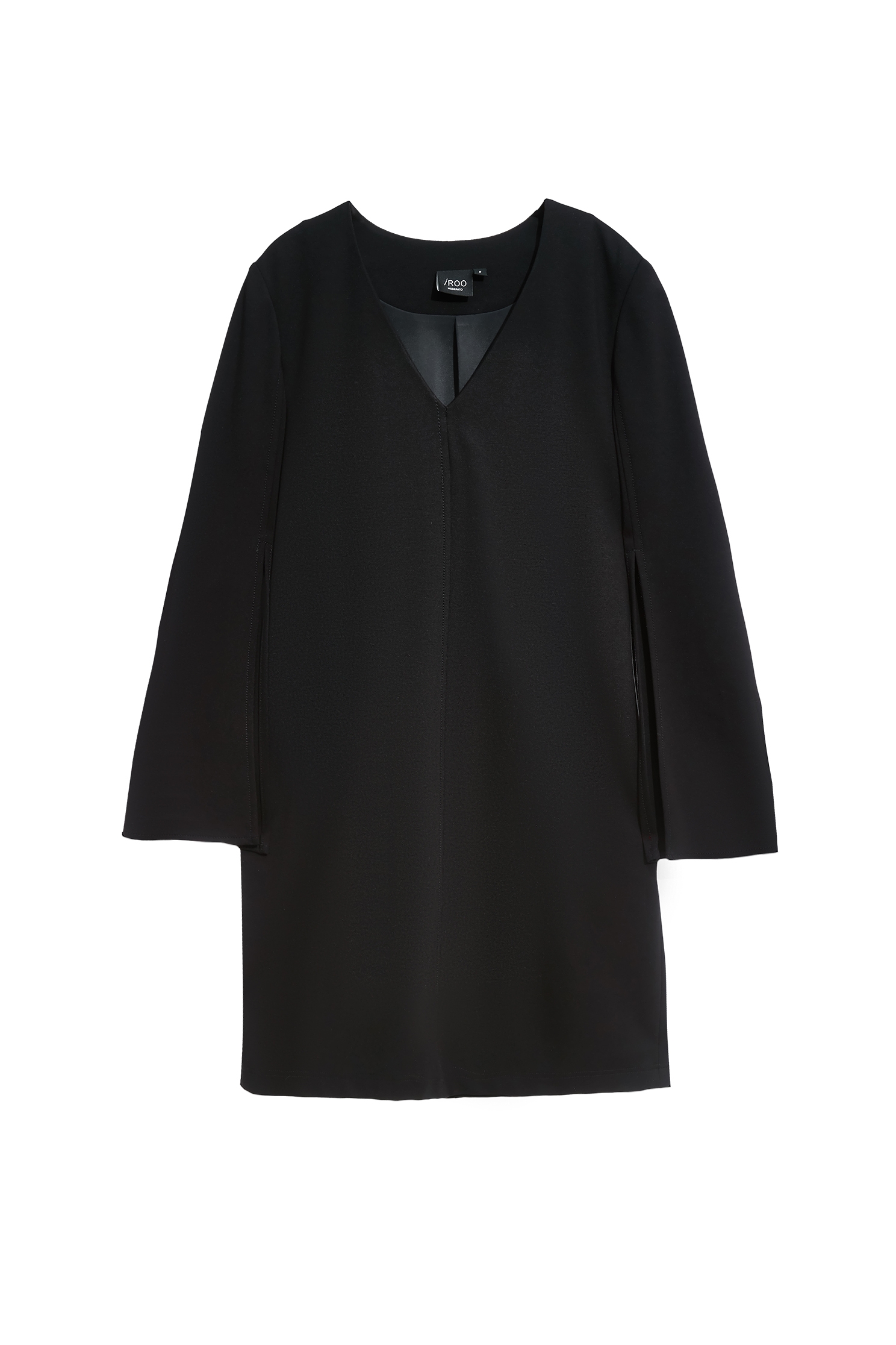 極致黑造型袖叉V領短洋裝極致黑造型袖叉V領短洋裝,V領洋裝,一般洋裝,洋裝特輯,秋冬穿搭,長袖洋裝,黑色洋裝