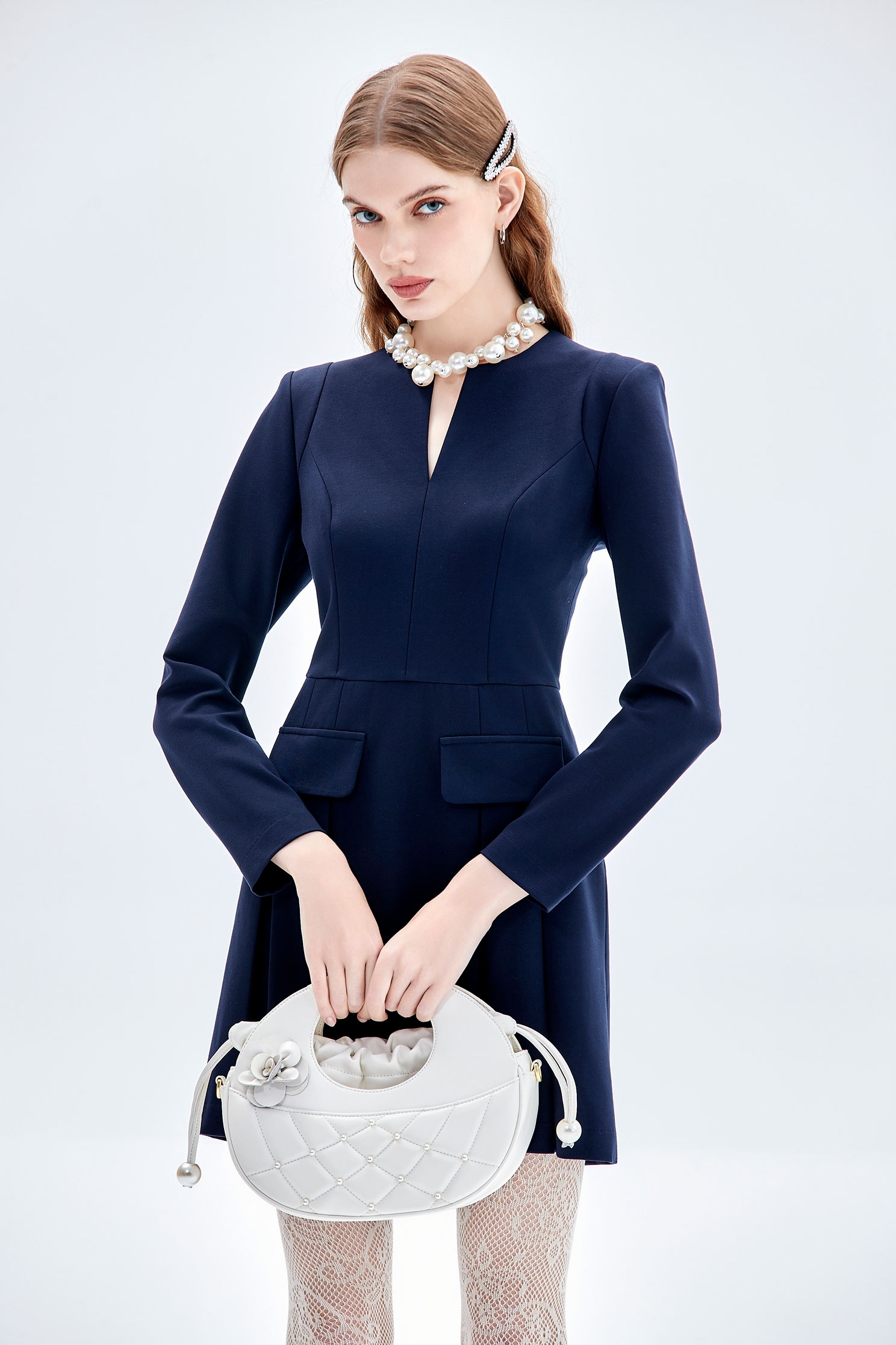 優雅午夜藍洋裝優雅午夜藍洋裝,一般洋裝,人氣商品,洋裝特輯,秋冬穿搭,長袖洋裝