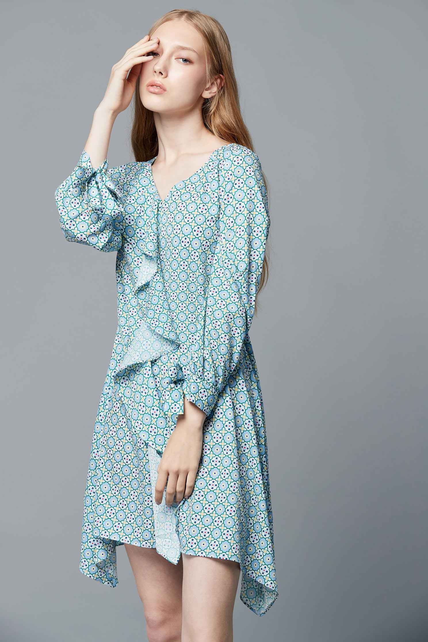 Vintage dot dress,v-neckdress,printeddress,longsleevedress