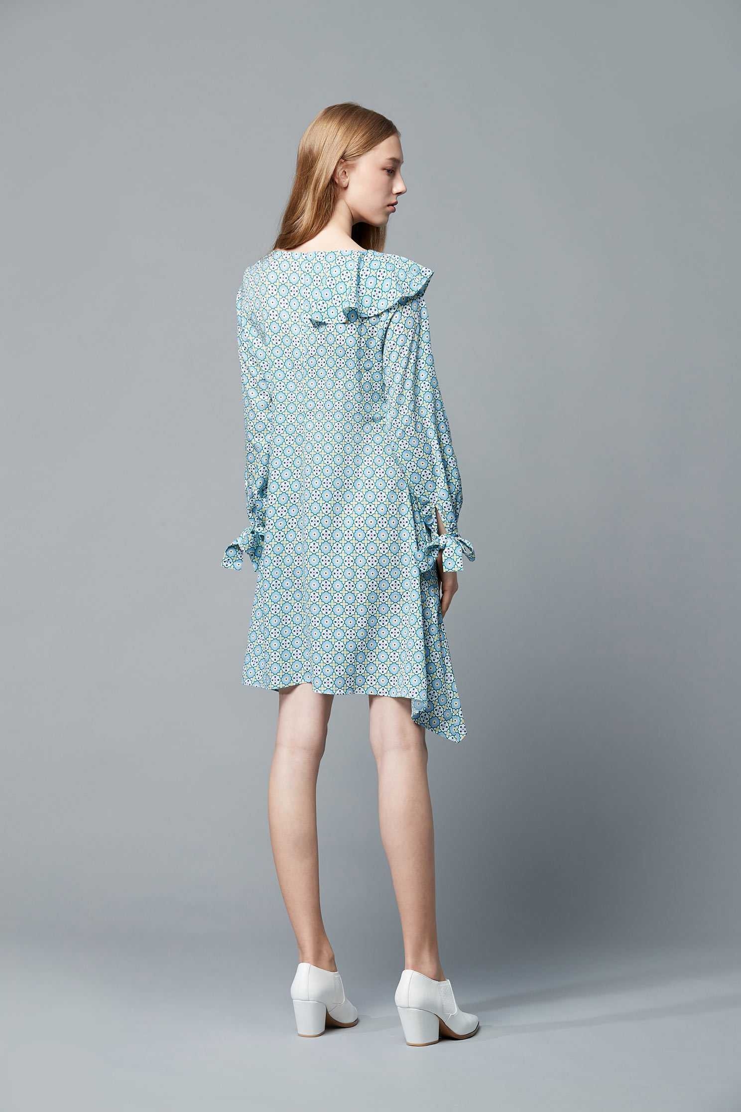 Vintage dot dress,v-neckdress,printeddress,longsleevedress