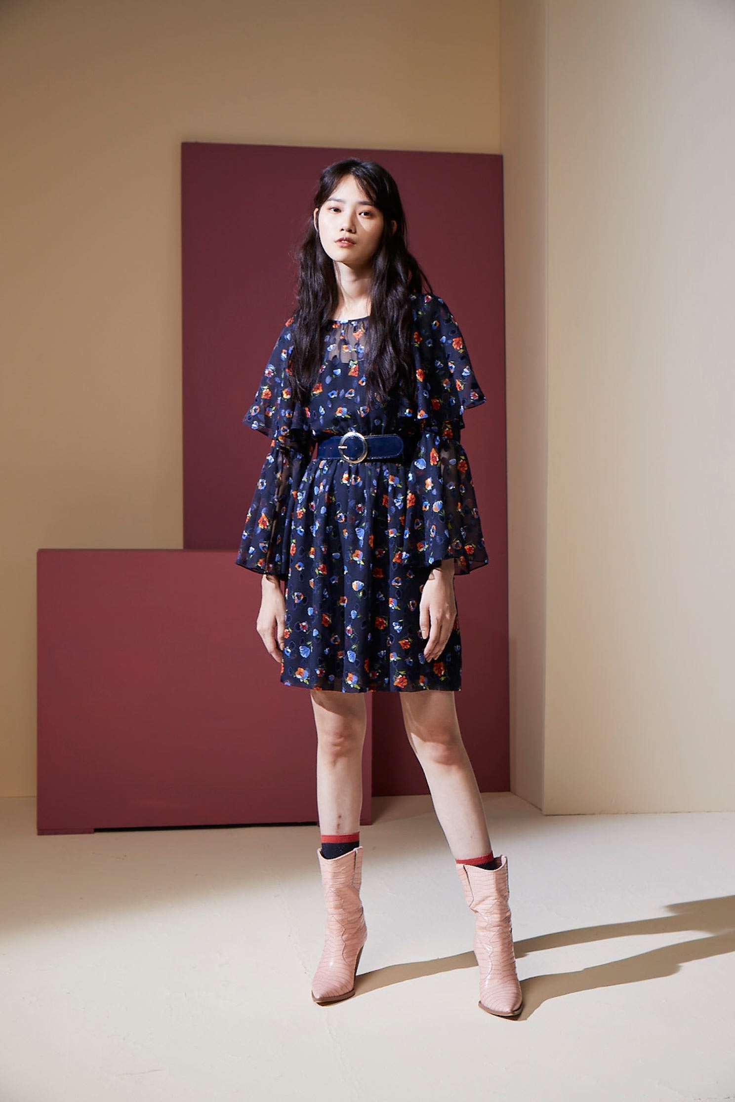 Flower chiffon dress,dress,printeddress,cocktaildress,longsleevedress,chiffon,chiffondress