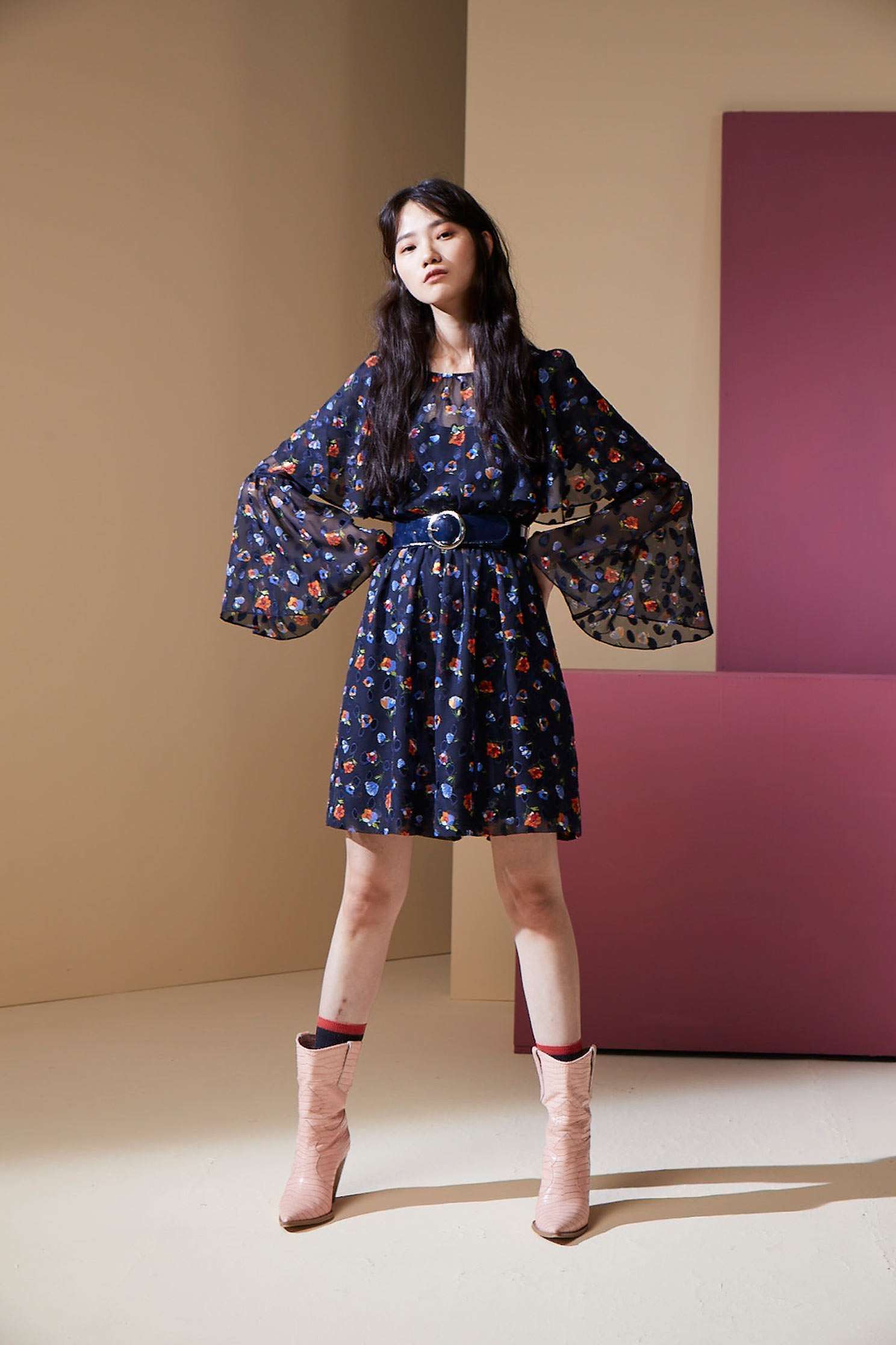 Flower chiffon dress,dress,printeddress,cocktaildress,longsleevedress,chiffon,chiffondress