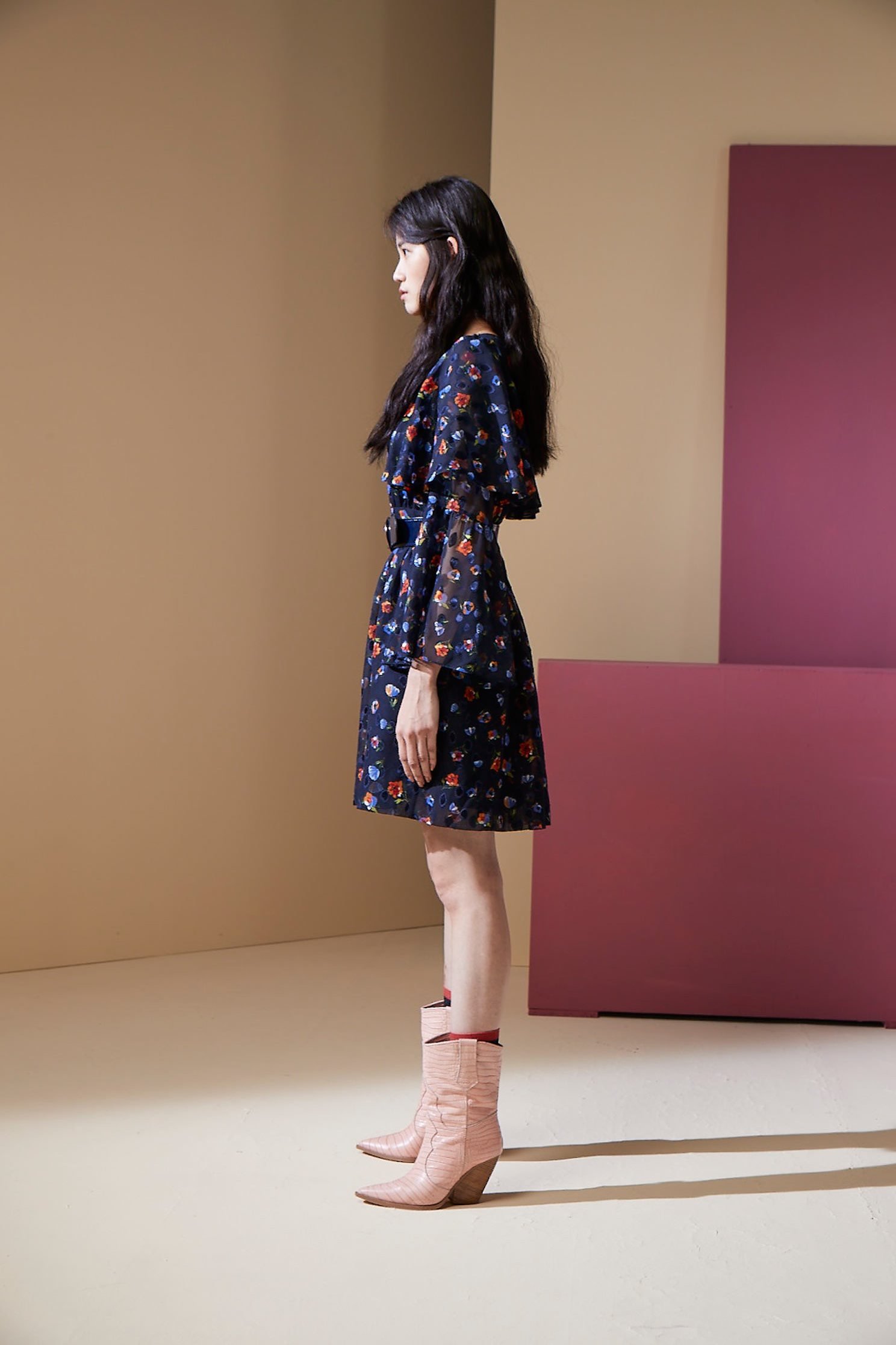 Flower chiffon dress,dress,printeddress,cocktaildress,longsleevedress,chiffon,chiffondress