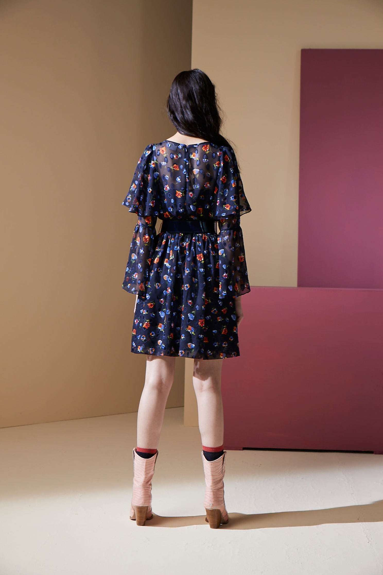 Flower chiffon dress,dress,printeddress,cocktaildress,longsleevedress,chiffon,chiffondress