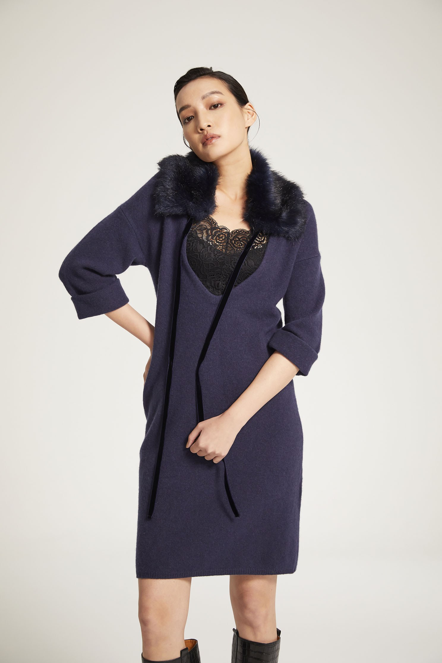 Two-piece V-neck knitted dress,V-neck dress,Dress,Cocktail Dress,Pure wool,Lace,Lace Dress,Fairlsle life,knitting,Knitted Dress
