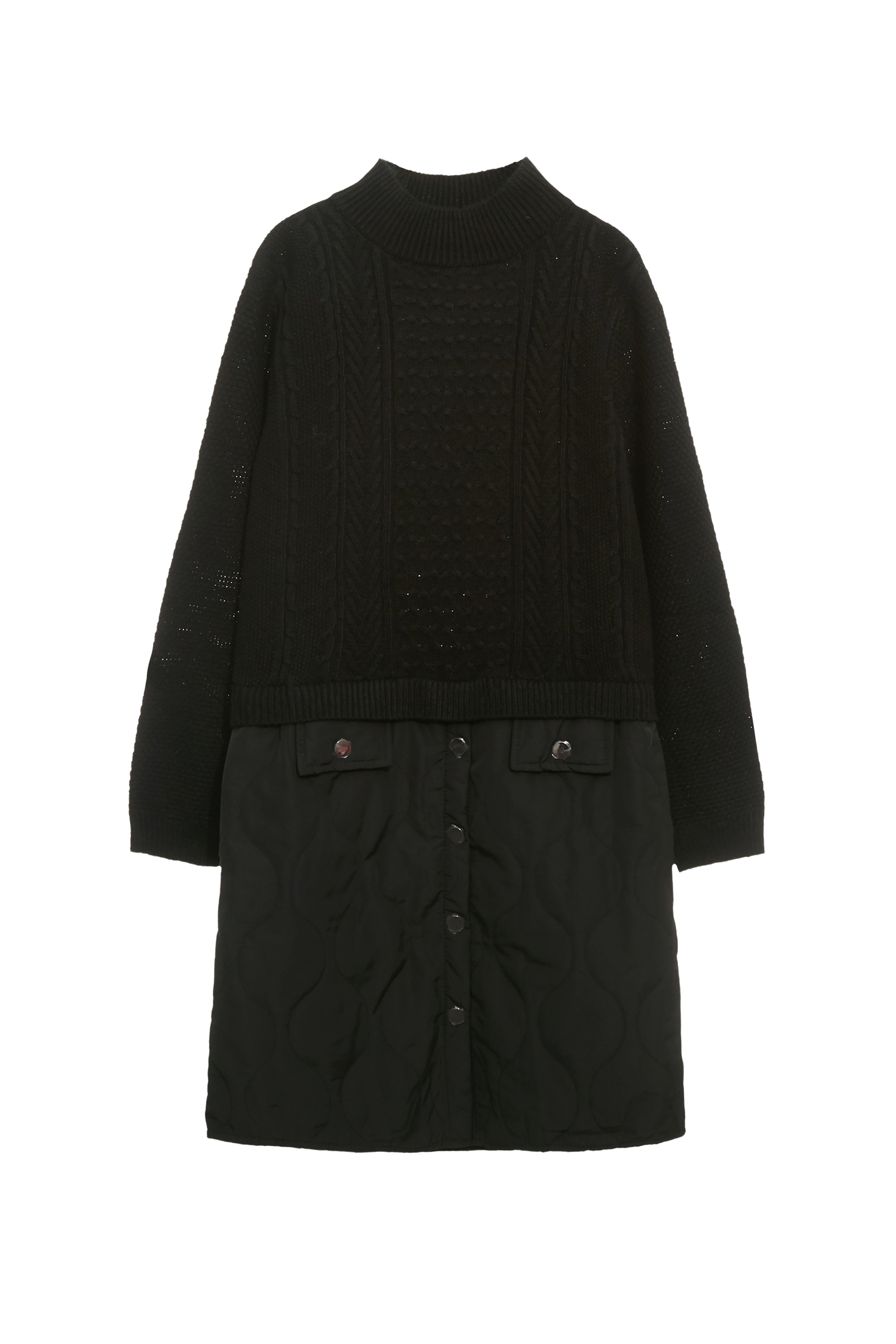 拼接異材質絎縫洋裝拼接異材質絎縫洋裝,小禮服,洋裝特輯,秋冬穿搭,針織,針織洋裝,長袖洋裝,黑色洋裝