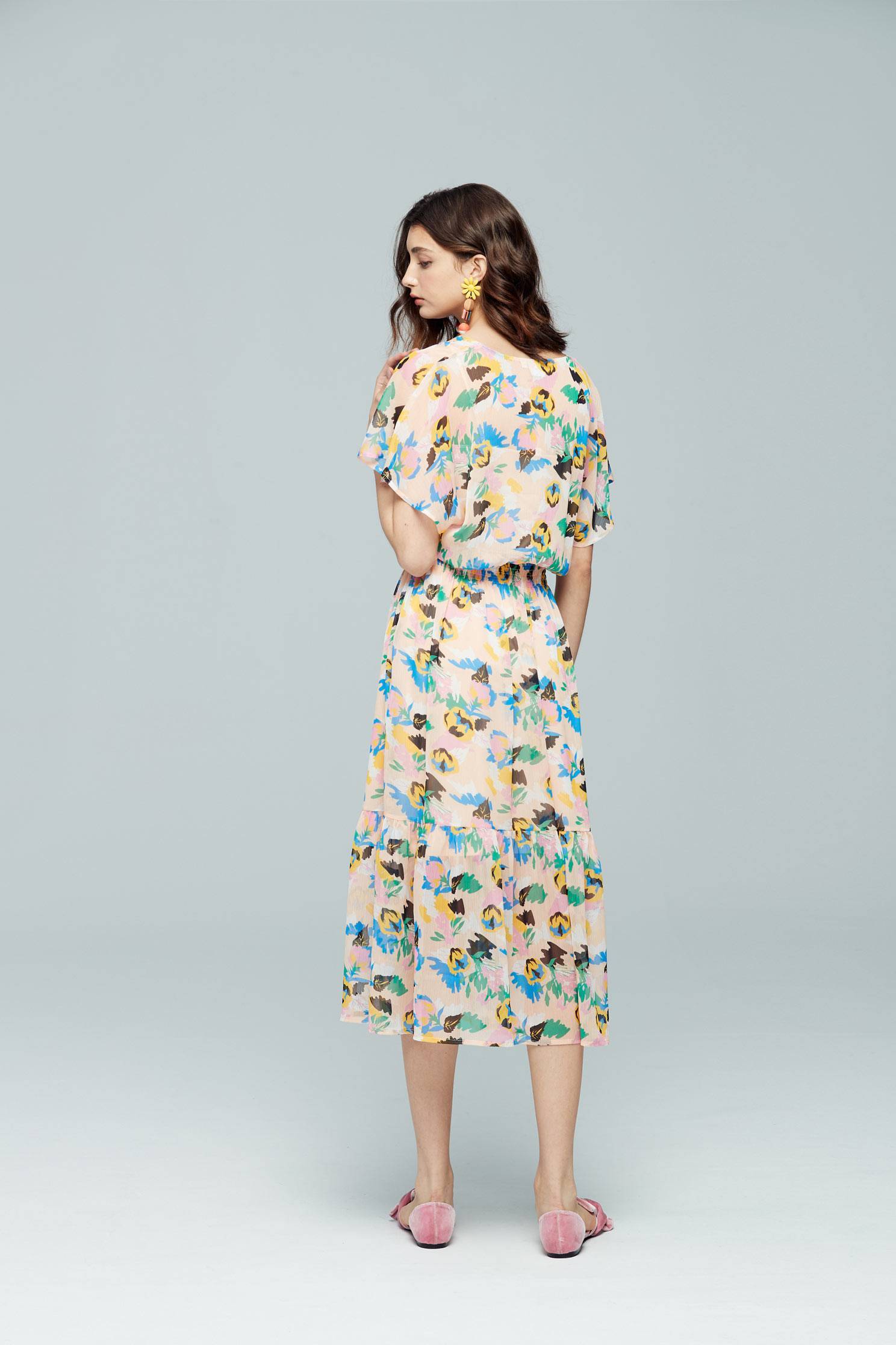 Floral chiffon dress,v-neckdress,cocktaildress,shortsleevedress,chiffon,chiffondress