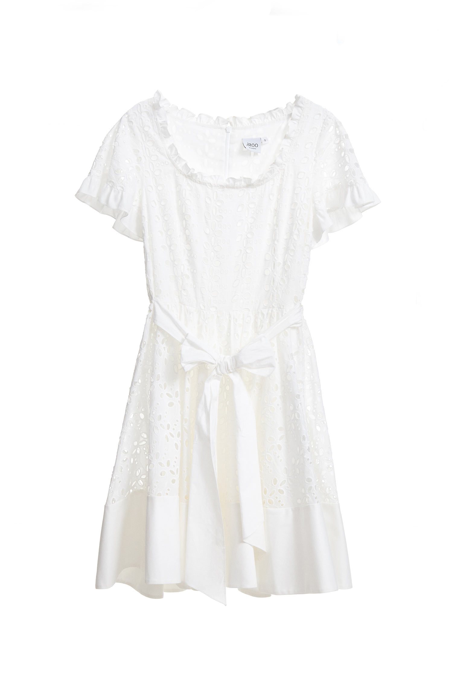 Elegantly carved short-sleeved dress,u-neckdress,cocktaildress,whitedress,shortsleevedress,lace,lacedress