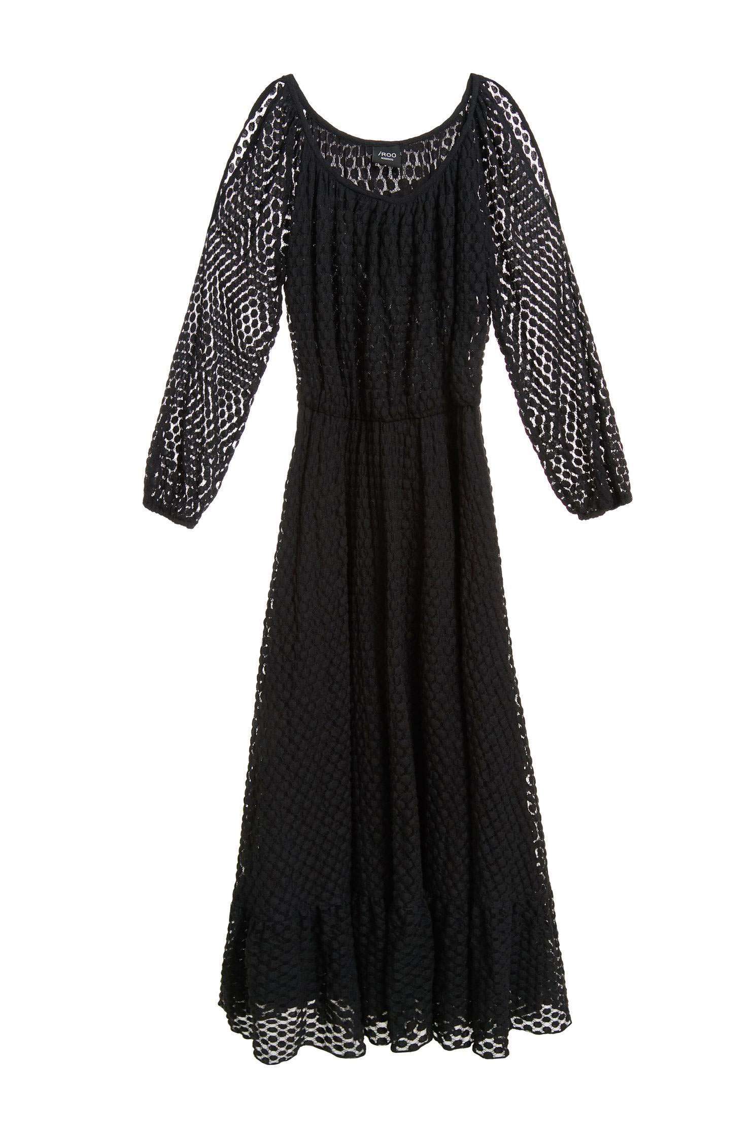 dot dress WITH CUT-OUT SHOULDERS,U-neck dress,Cocktail Dress,Lace,Lace Dress,透膚洋裝,長袖洋裝,Black dress